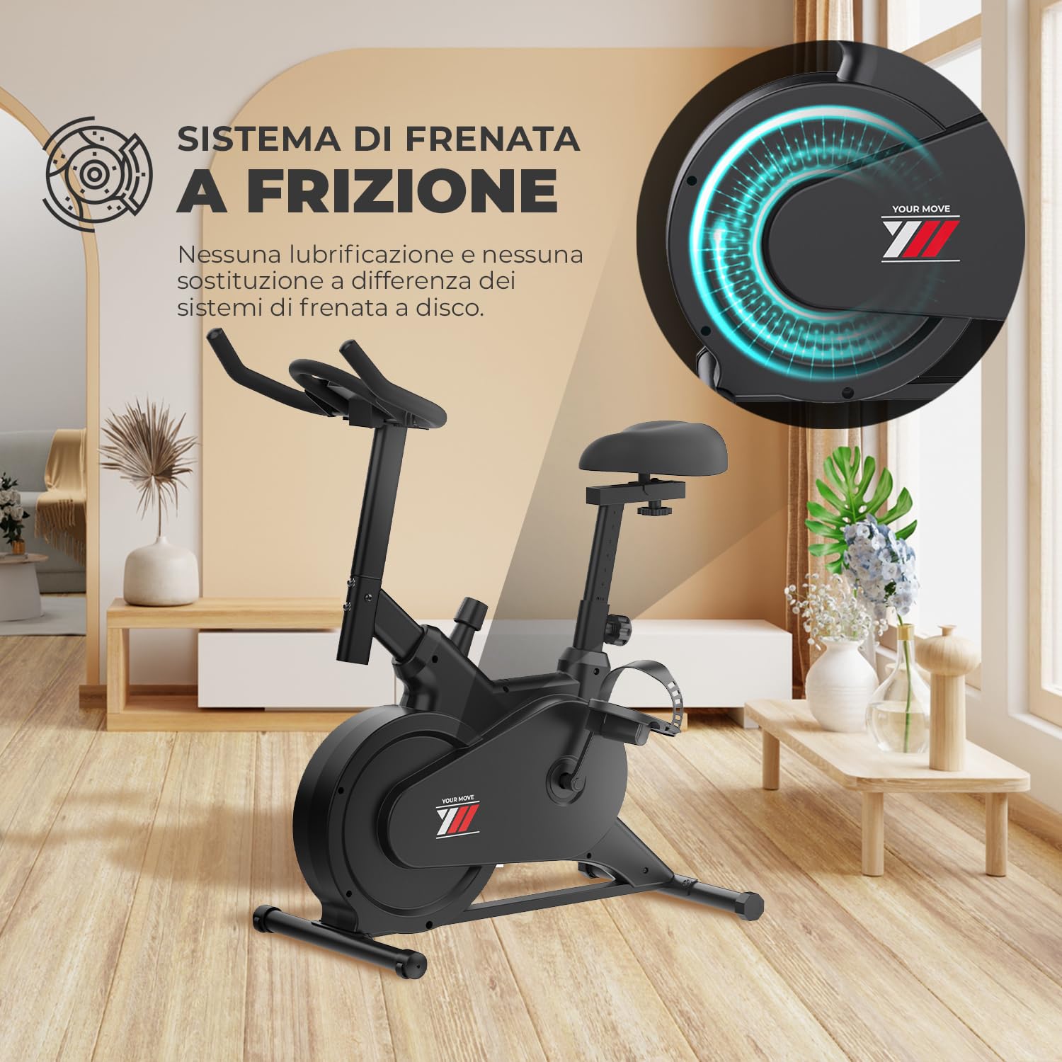 YM SPINN BIKE 1500 Bicicletta Cyclette Da Casa, Supporto Smartphone e Tablet, Sella Regolabile, Bluetooth, APP Kinomap, Zwift, Bitgym, Fithome, Regolazione Tensione, Compatta, Altezza max utente 170cm