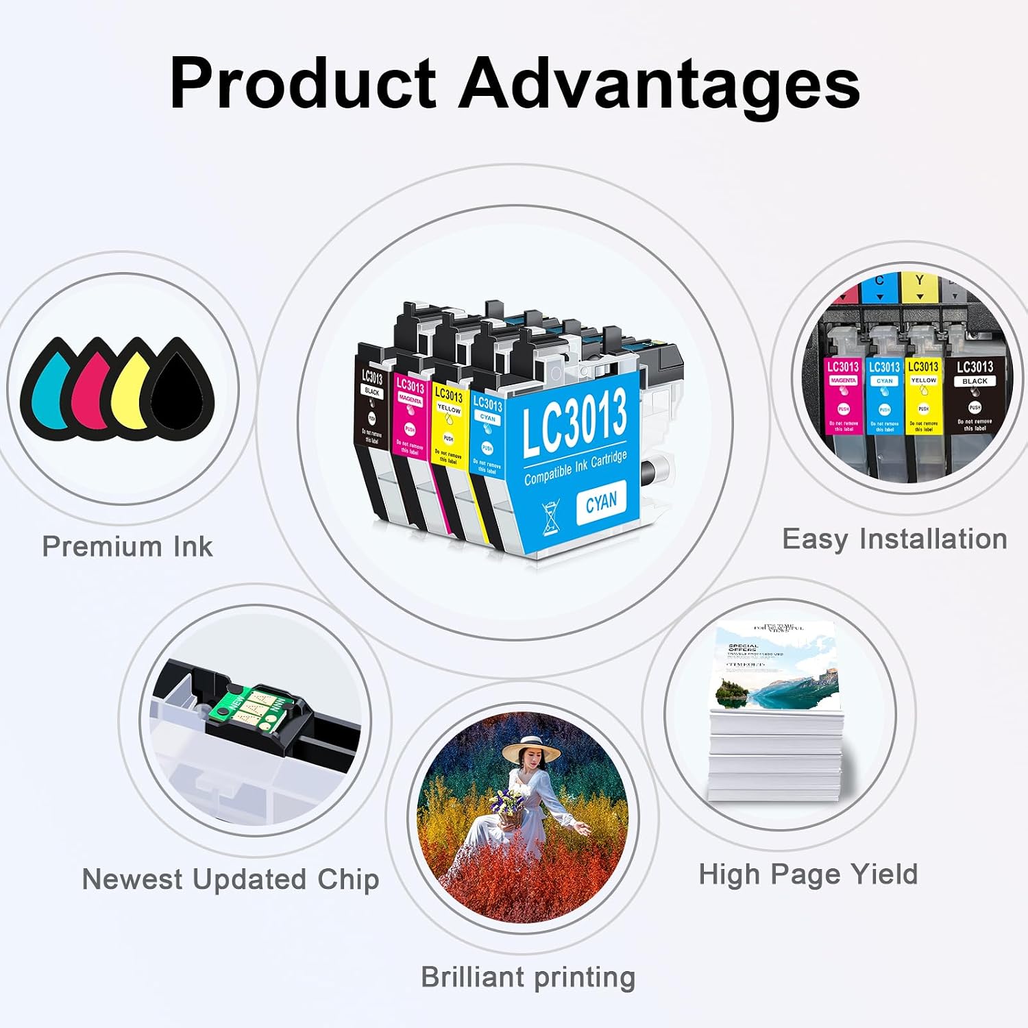 12 Pack LC3013 Ink Cartridges BK/C/M/Y Compatible for Brother LC3013 LC3011 High Yield Work for Brother MFC-J497DW MFC-J491DW MFC-J690DW MFC-J895DW Printer