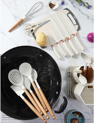 Miniatura 6 de BRIIEC Juego de utensilios de cocina de silicona con mango de madera 18 en 1, juego de cuchillos con bloque, herramientas de cocina, accesorios de