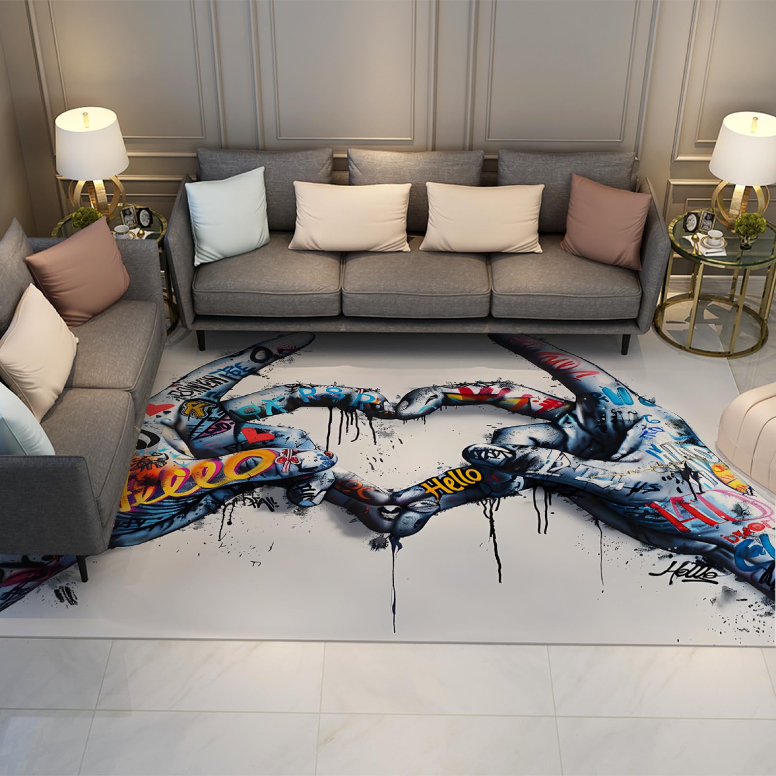 Tapis antidérapant de salon graffiti contre les sols froids et glissants