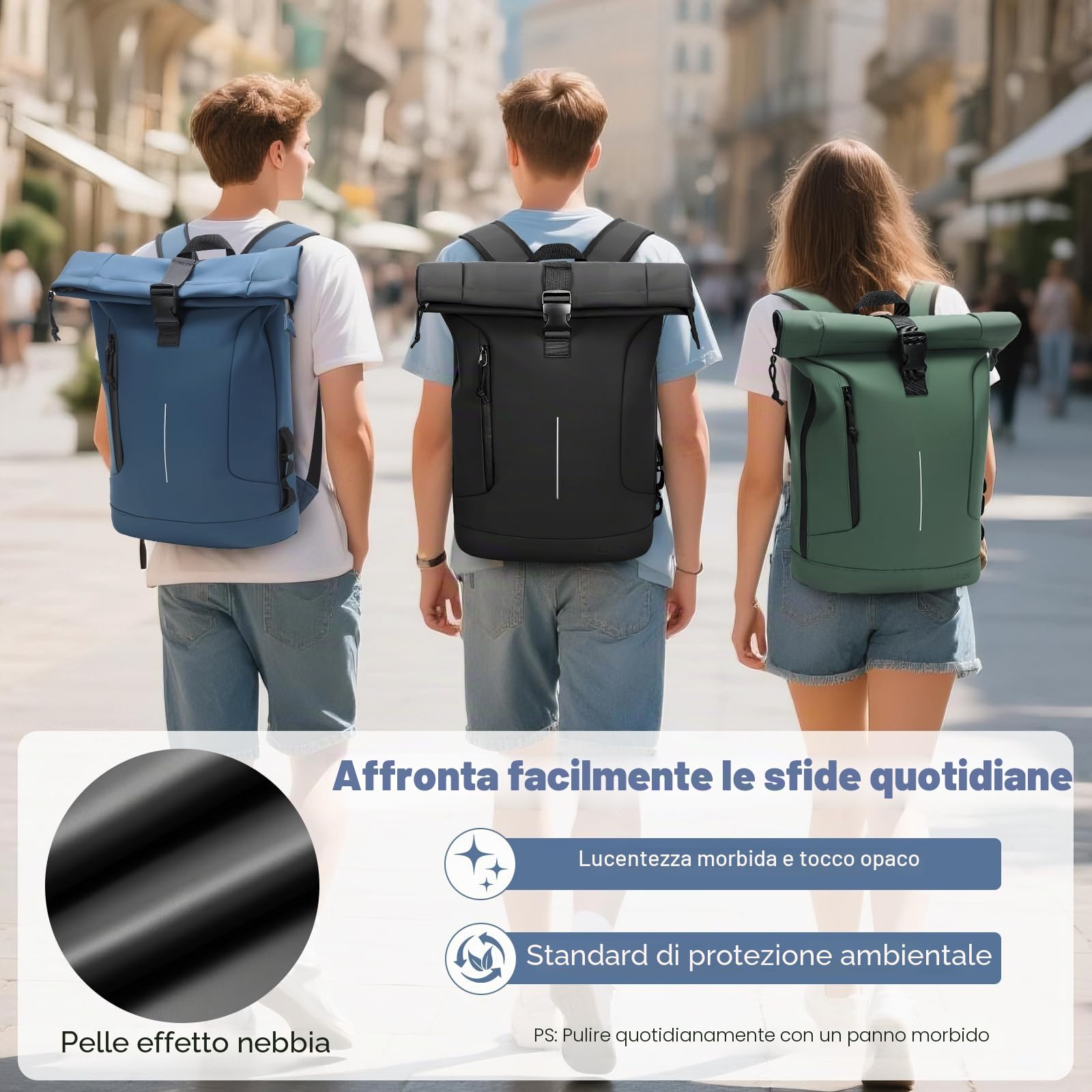 Zaino Rolltop Uomo Donna, Zaino Porta PC 17 Pollici Impermeabile, Grande zainetto da Viaggio Uomo Rains Zaini, Zaini Lavoro Uomo Elegante per Viaggi Lavoro Università Scuola Casual