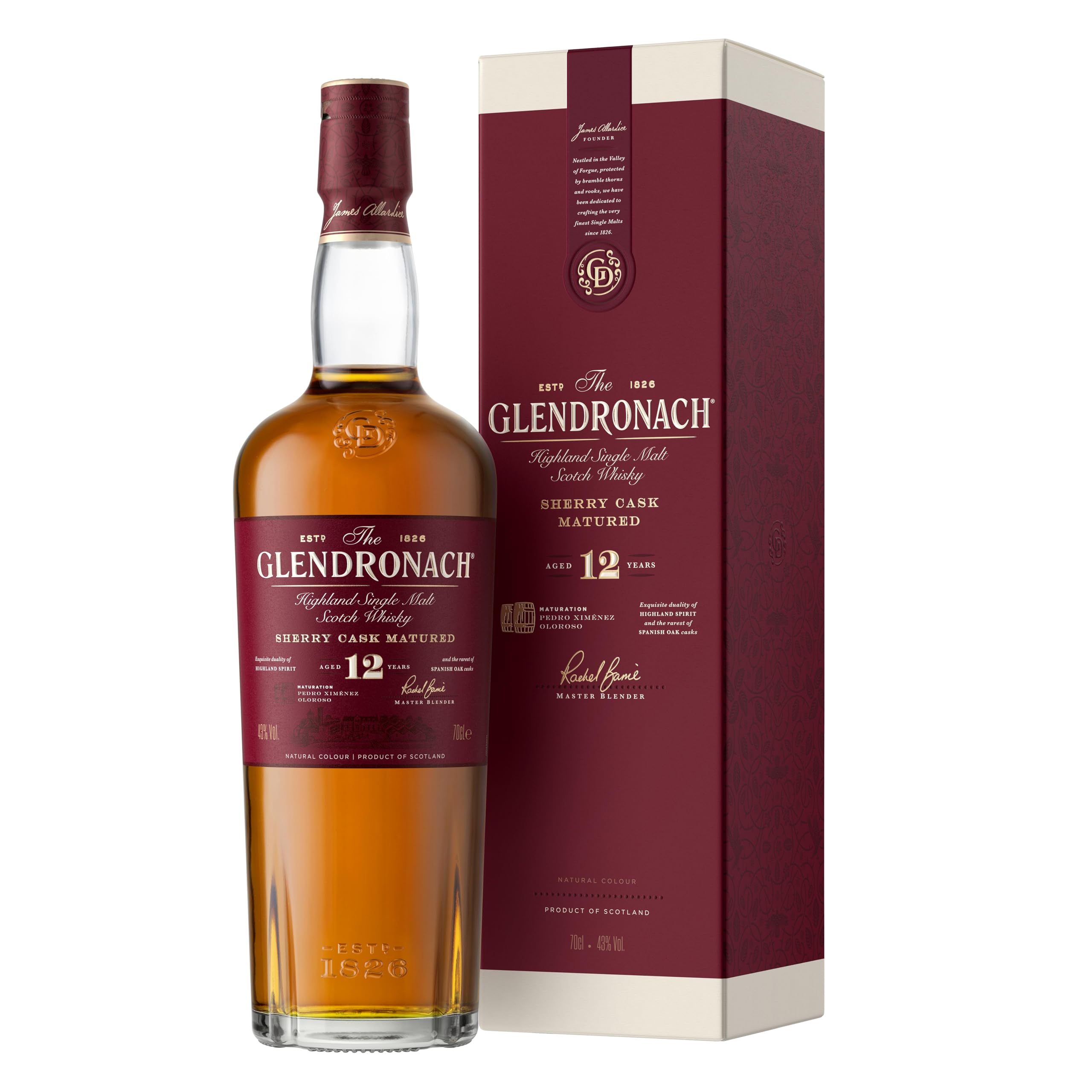 The Glendronach 12 Jahre - Premium Highland Single Malt Scotch Whisky - in edler Geschenkverpackung - Vollmundig, cremig und würzig mit Sherrynoten - 0.7L / 43% Vol.