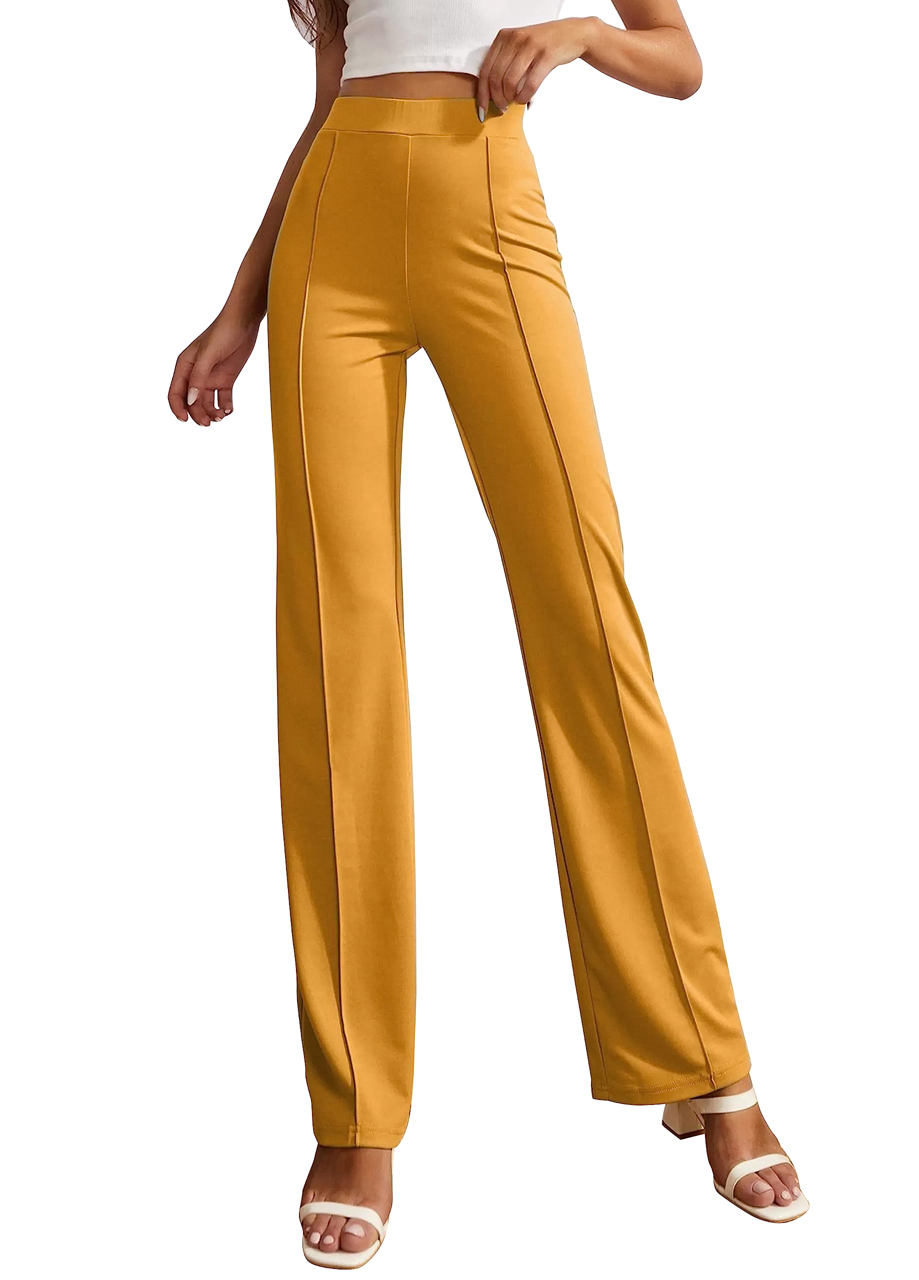 Spangel Fashion Women's Yoga Dress Pants Stratchable Work Slacks Business Casual Office Straight Leg/Bootcut Elastic Waist Trouser for Women