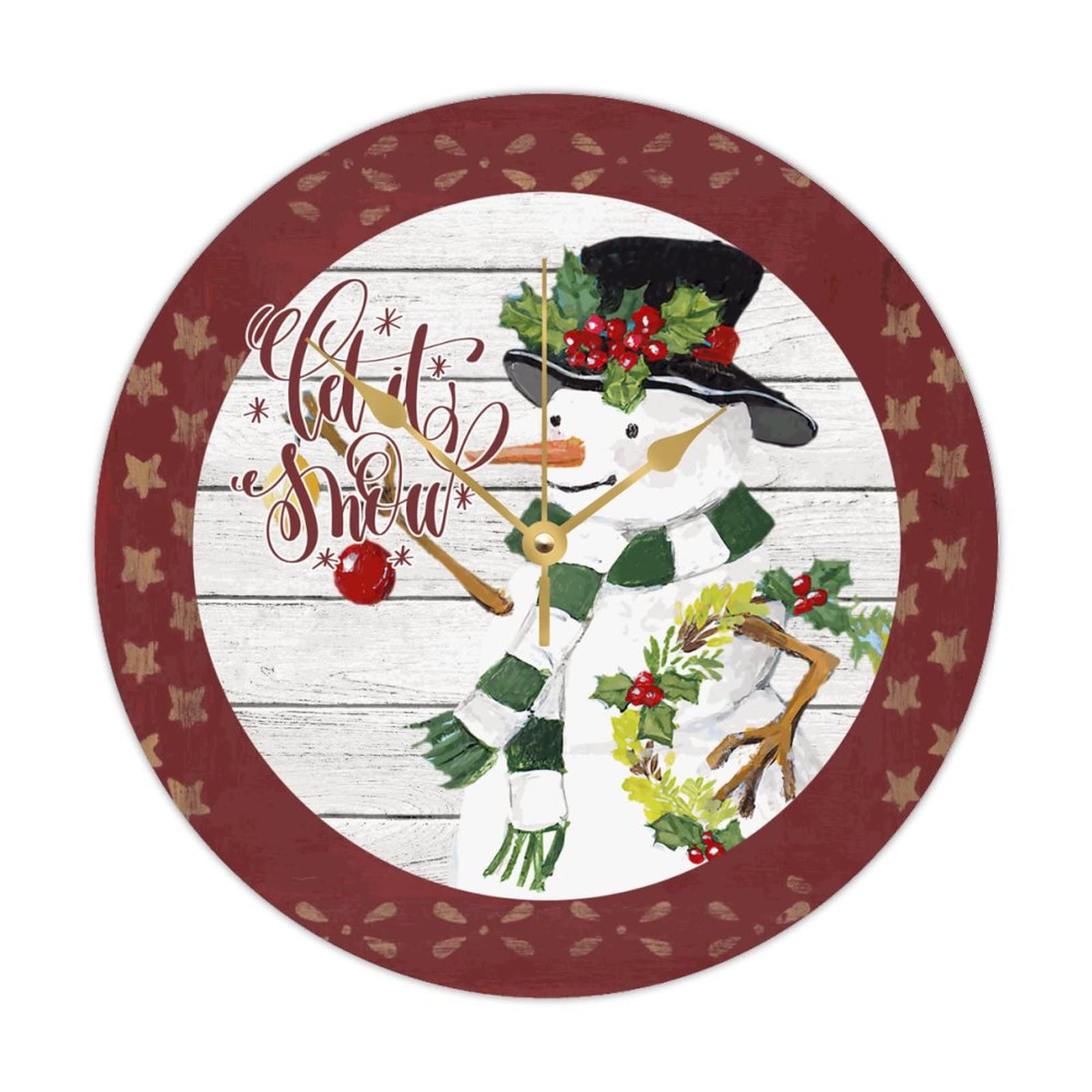 Horloge ronde en bois Let It Snow silencieuse pour résoudre le bruit du tic-tac