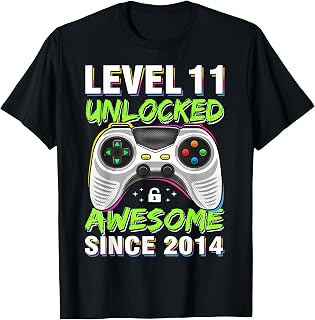 Level 11 Unlocked Awesome Since 2014 11th Birthday Gaming T-Shirt