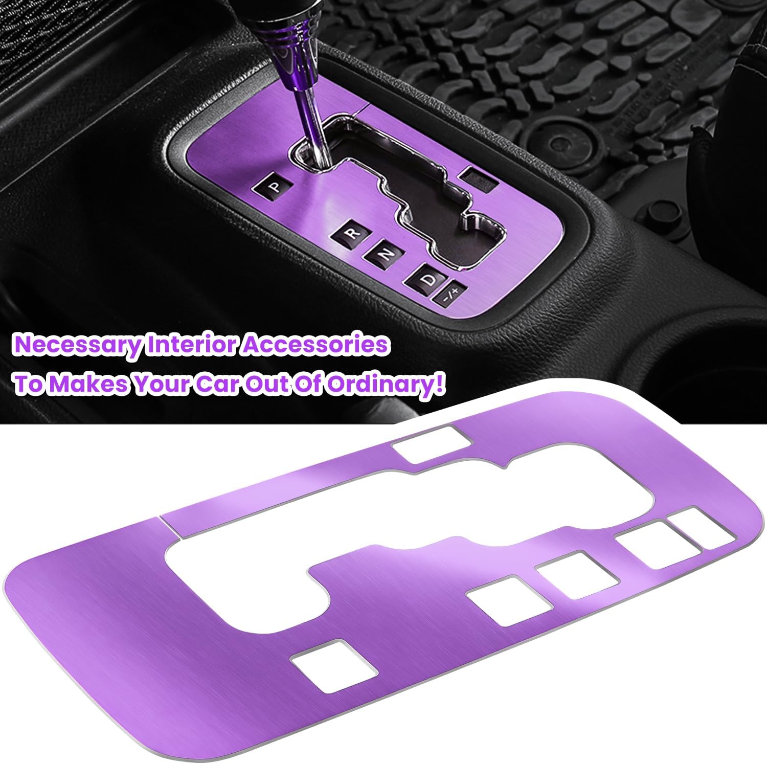 Trim Gear Frame Cover Gear Shift Box Cover for Jeep Wrangler 2012-2018 JK JKU Sport Sahara Freedom Rubicon Unlimited Gear Shift Panel Cover Trim Interior Decoration Accessories Aluminum (Purple) image 3