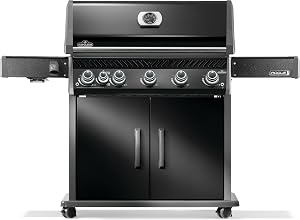 Rogue PRO 625 5-Burner Natural Gas Grill in Black with Infrared Side Burner and Cast Iron Cooking Grids