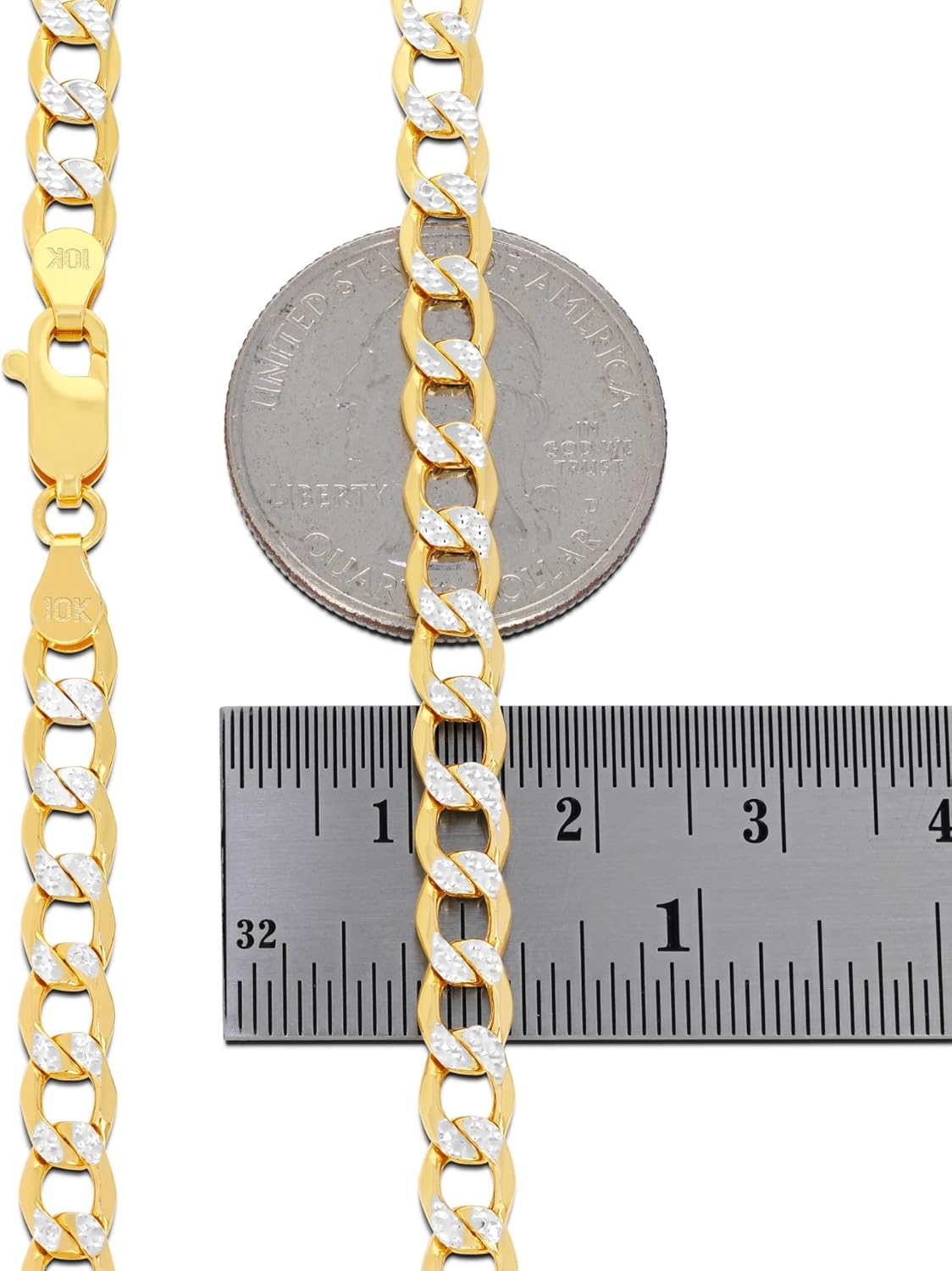 Nuragold 10k Real Yellow Gold Cuban Curb Link 5.5mm Diamond Cut Pave Chain Bracelet (7"-9") Two Tone Italian Jewelry for Men & Women - Image 9