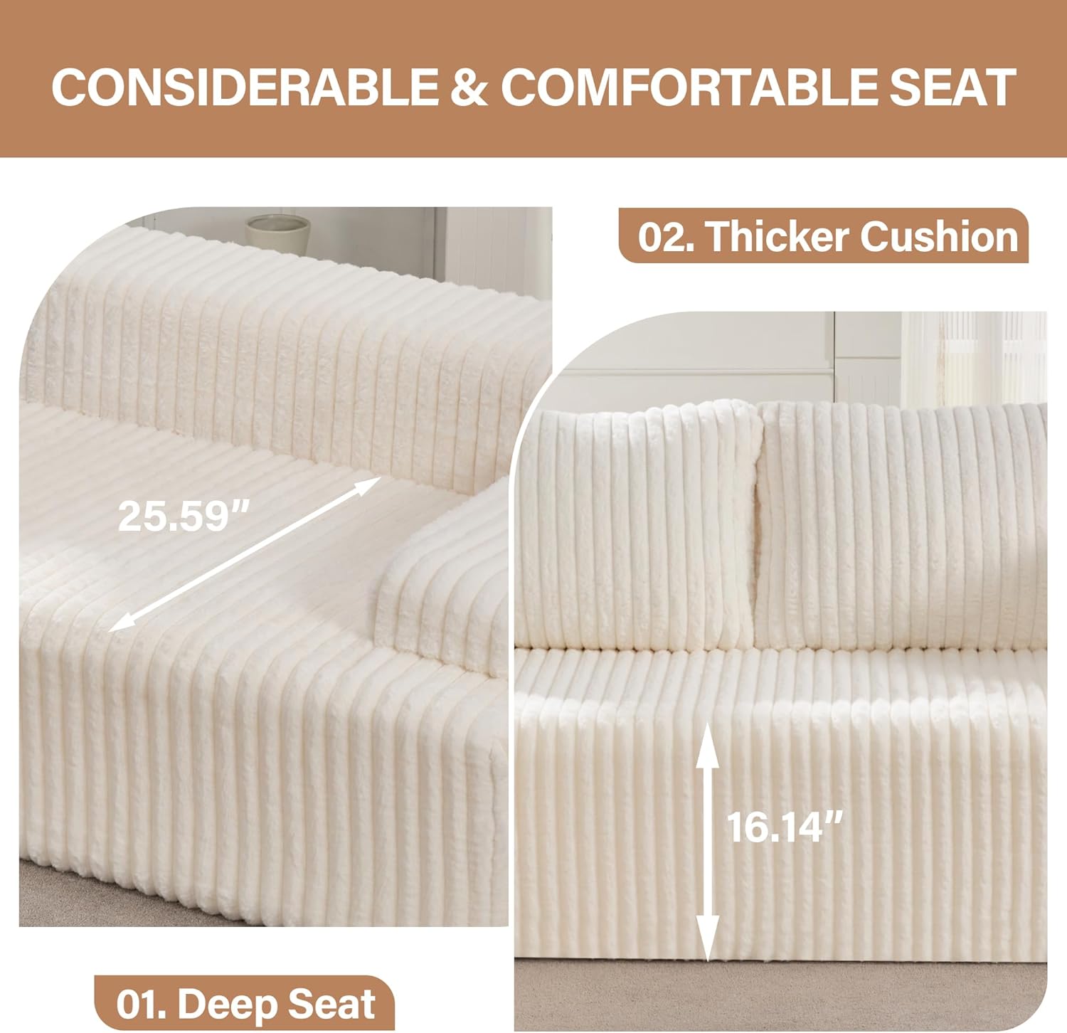Modular Sectional - L-Shape Cloud Seating with Memory Foam, Convertible 3-Seat Living Room Furniture, Oversized Chaise Lounge, Washable Cover (White, 98", Right Hand Facing)