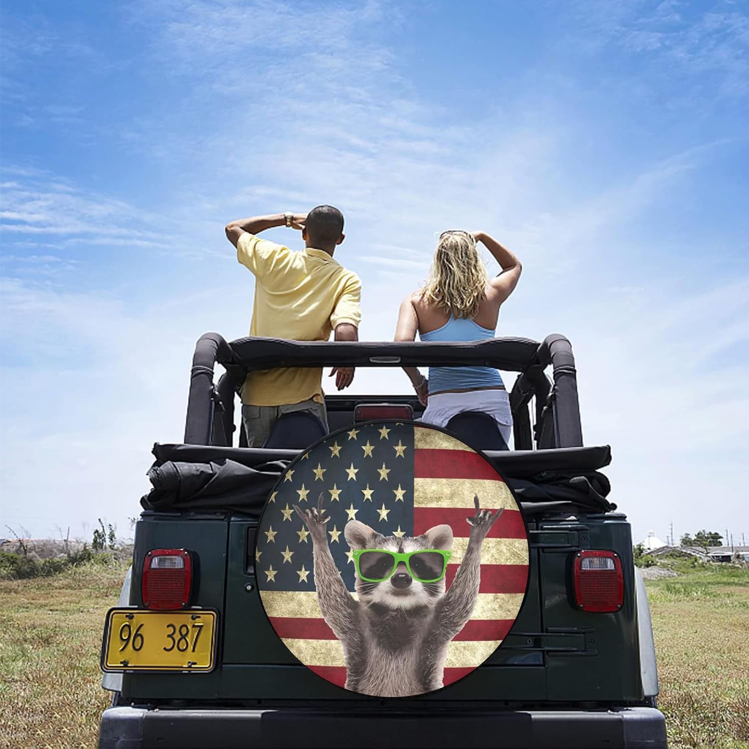 Cute Raccoon Spare Tire Cover Wheel Covers for RV Tires Camper American Flag Tire Cover Protectors for Trailer Rv SUV Truck Travel Trailer 15"