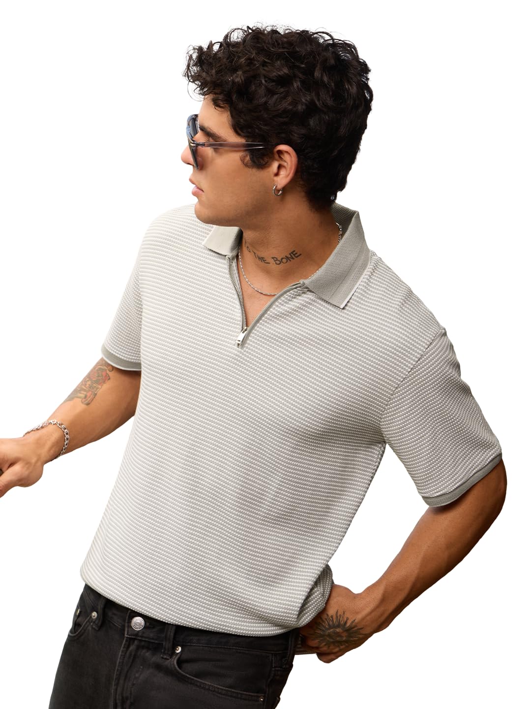 the souled store Classic Polo: Men and Boys Short Sleeves Spread Collar Textured Cotton Blend Relaxed Fit Zip Placket Lightweight All-Season Comfortable Everyday Casual Polos-picture-30