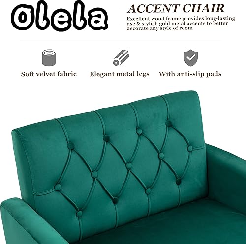 Miniatura 5 de Olela Silla decorativa de terciopelo con brazo para sala de estar, sillón moderno, sofá individual, acogedora silla auxiliar tapizada para lectura