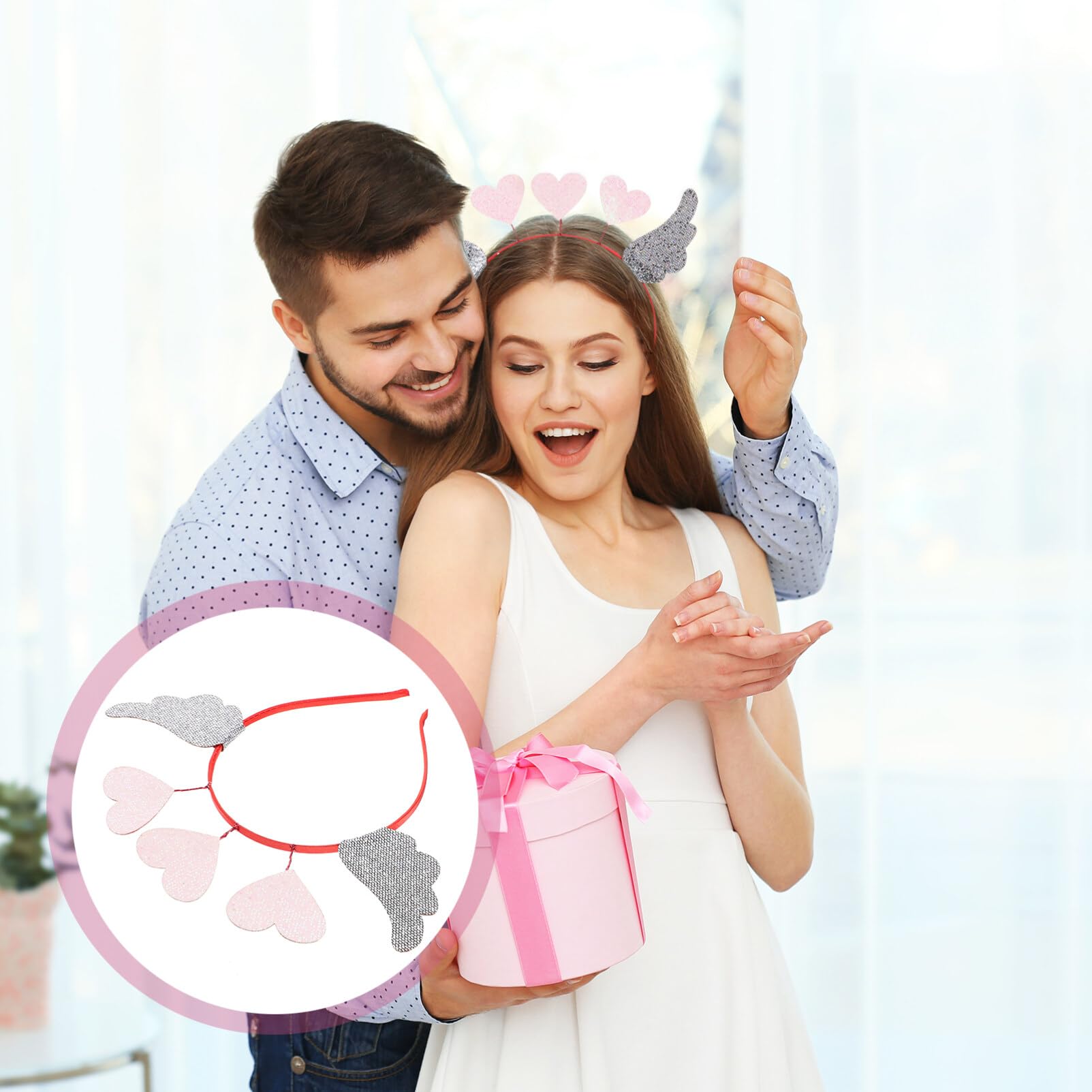 Beavorty Valentine Heart Headband with Angel Wings Lightweight Party Headdress for Adults Stylish Holiday Hair Decoration for Valentine S Day Celebrations and Festive Events - Image 4