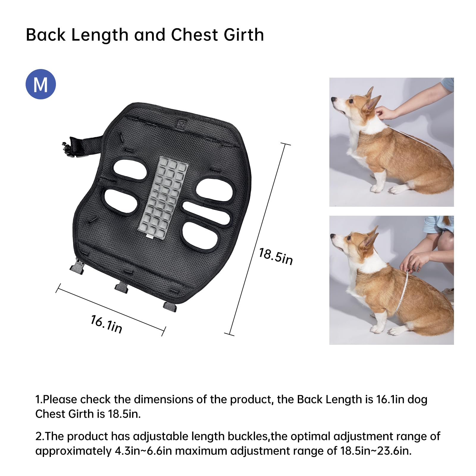 Wakytu Sac à dos et sangle de transport pour petits chiens - Bretelles de transport réglables rembourrées et respirantes - Idéal pour les chiens handicapés de taille M (4 à 8 kg)