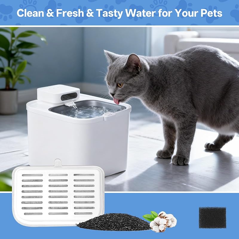 Set 10 filtre de schimb pentru fântâna de apă pentru pisici Feriva, compatibile cu dozatorul de apă fără fir Everweet MAX cu sistem de filtrare multiplă