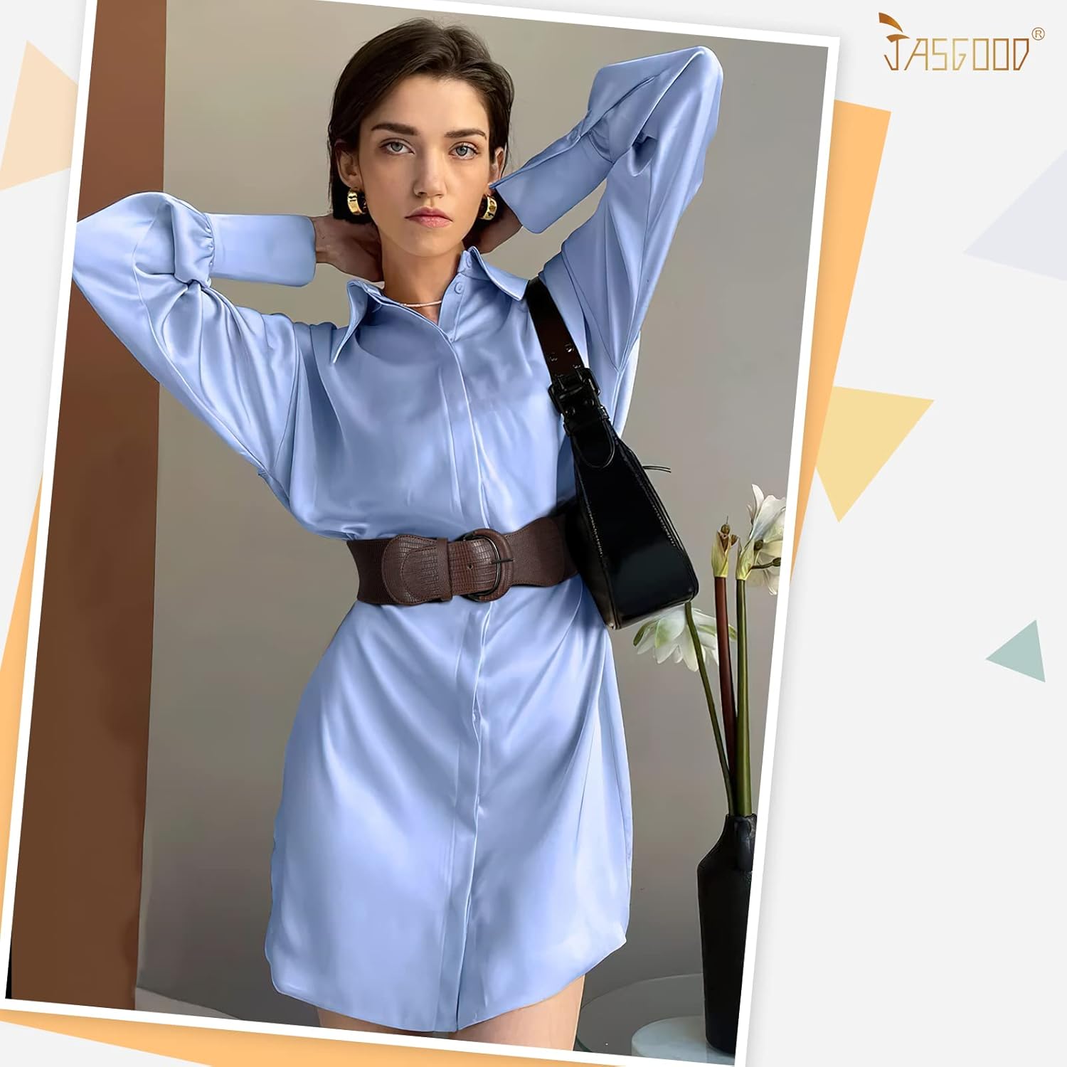 JASGOOD Women Stretchy Wide Waist Belt for Dress Ladies Vintage Elastic Belt - Image 5