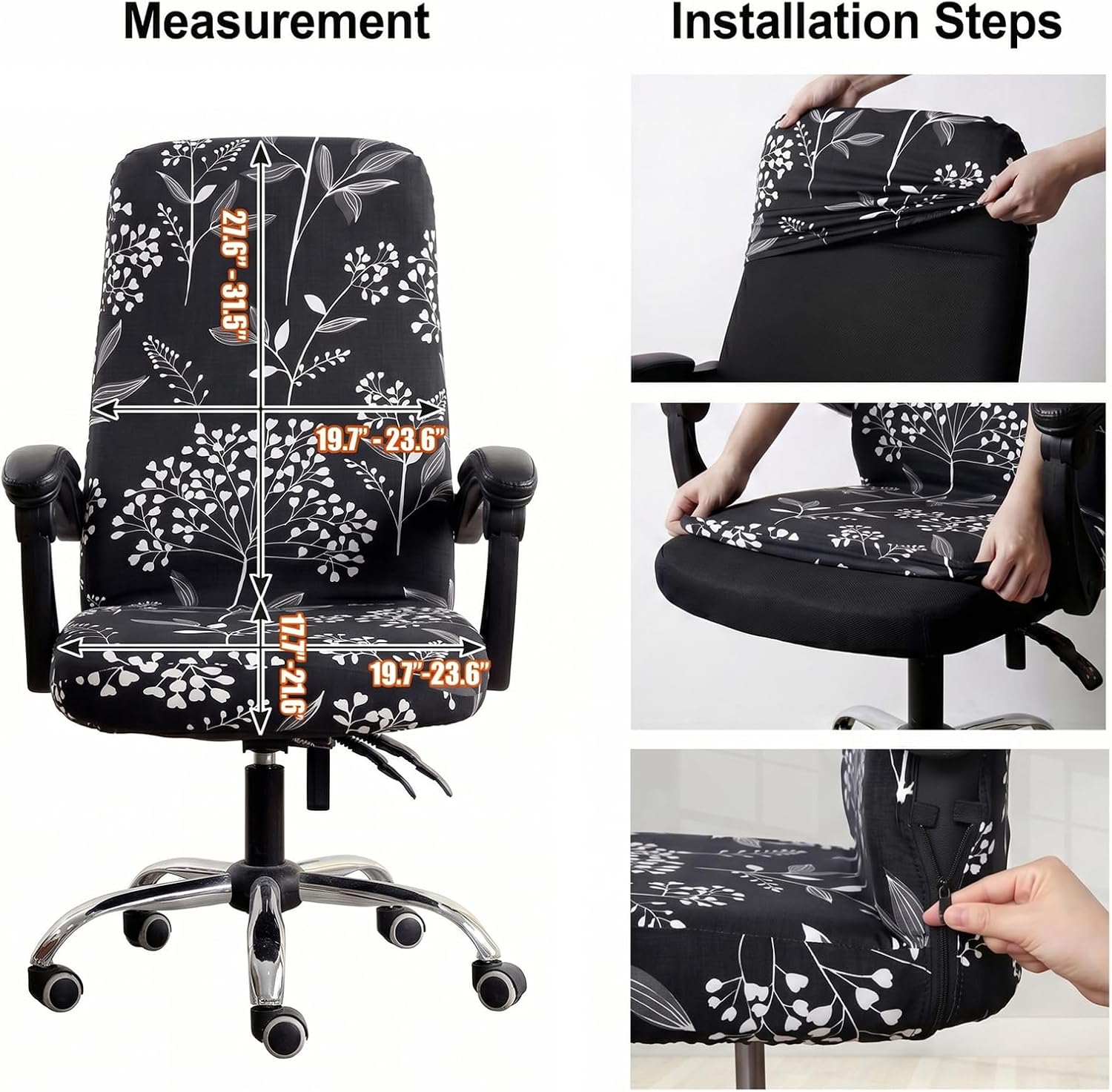 WOMACO Office Chair Covers Stretch Printed Computer Chair Slipover Universal Floral Boss Chair Protector Modern Simplism Style High Back Desk Chair Slipcovers (Black Tree, Large)