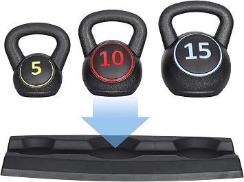 Wide Grip 3-Piece Kettlebell Set w/Storage Rack, Exercise Fitness Concrete Weight Set 5 lbs, 10 lbs, 15 lbs