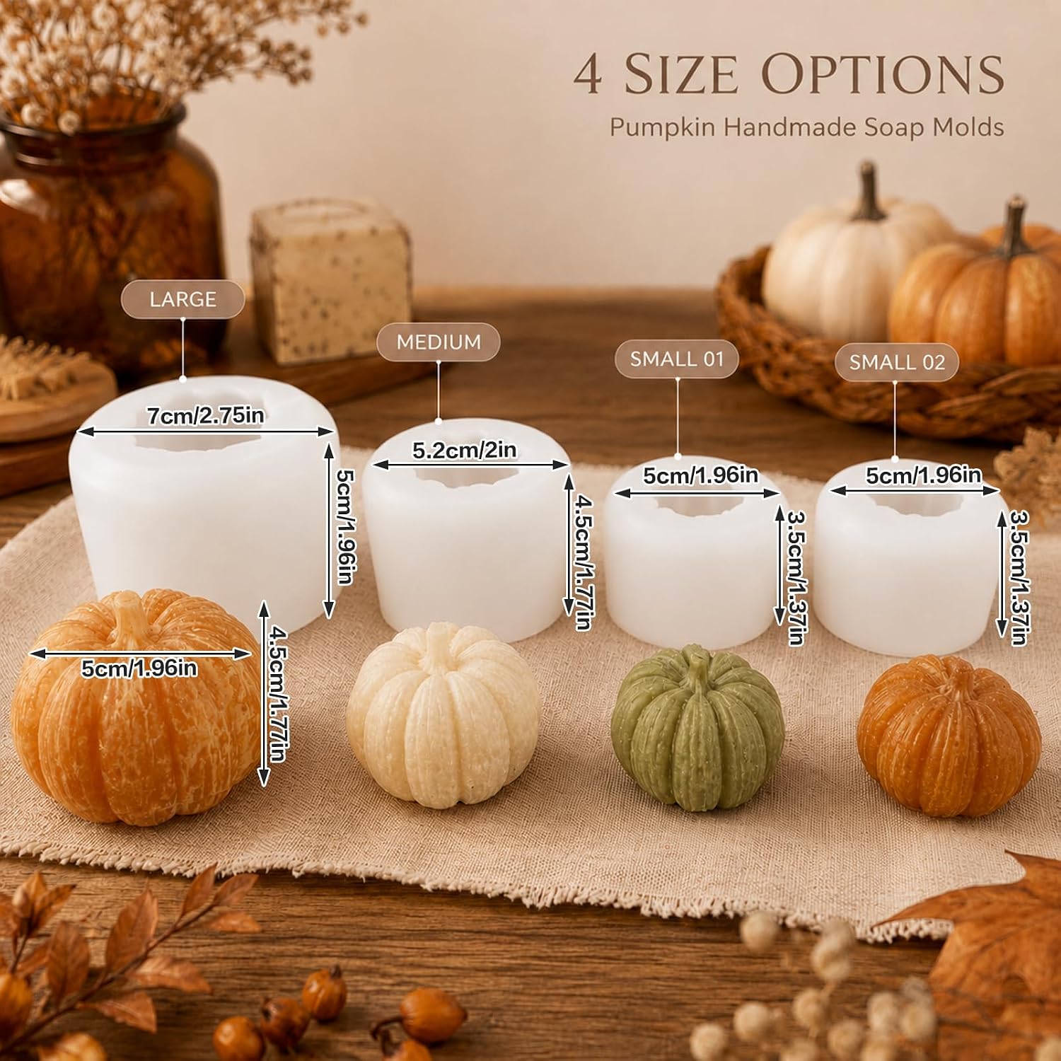 3D Pumpkin Silicone Molds Pumpkin Candle Silicone Mold Pumpkins Soap Silicone Mold 4Pack Pumpkins Silicone Mould Fall Thanksgiving Mold for DIY Scented Candle Handmade Soap Chocolate Cake Topper