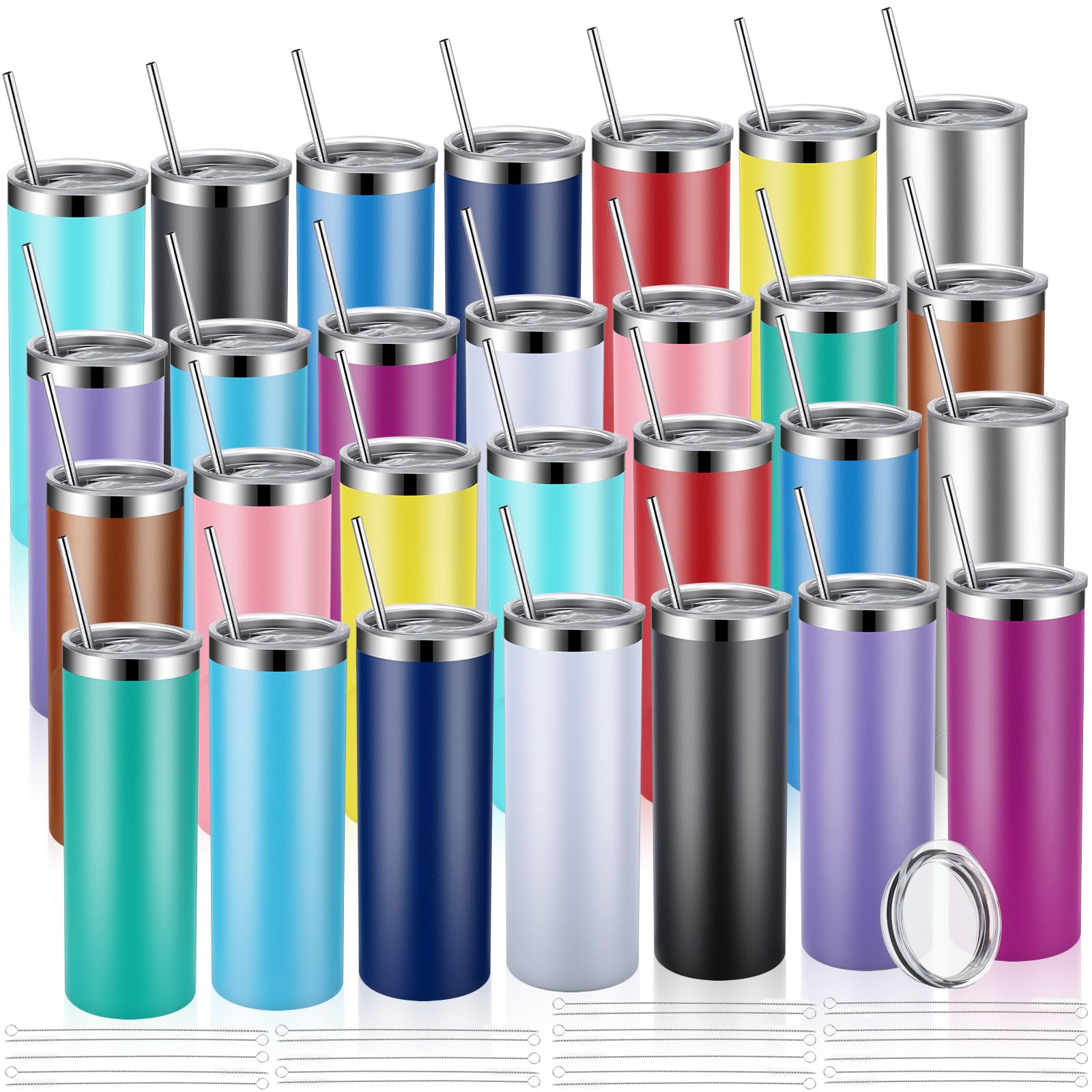 Remagr Skinny Tumblers Bulk 20 oz Stainless Steel with Lids and Straws Blank Slim Insulated Cup Double Layer Water Cups for Travel, DIY(Bright Color,