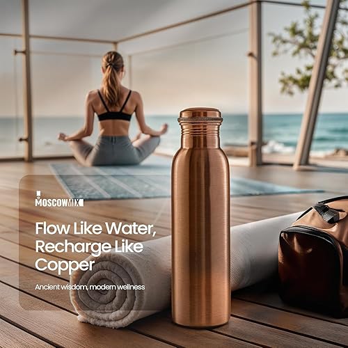 Miniatura 9 de Nautical Bucket Ayurveda (capacidad de 34 onzas33.8 fl oz) Botella de agua de cobre 100% puro para beber, sin articulaciones, a prueba de fugas,