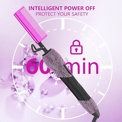 Miniatura 3 de Peine caliente eléctrico de 500  para pelucas, alisador de cabello con peine caliente, peine de calefacción de diamante, apagado automático de 60