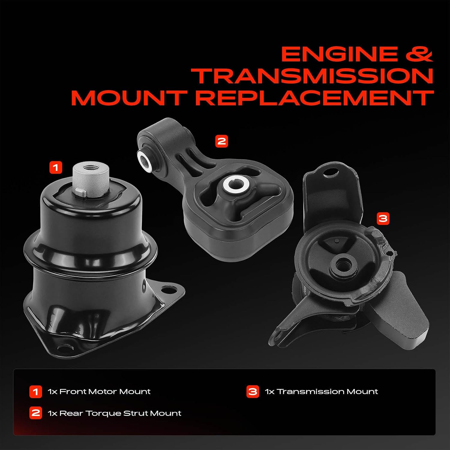 A-Premium Engine Motor and Transmission Mount Kit, with Torque Strut Mount image 3