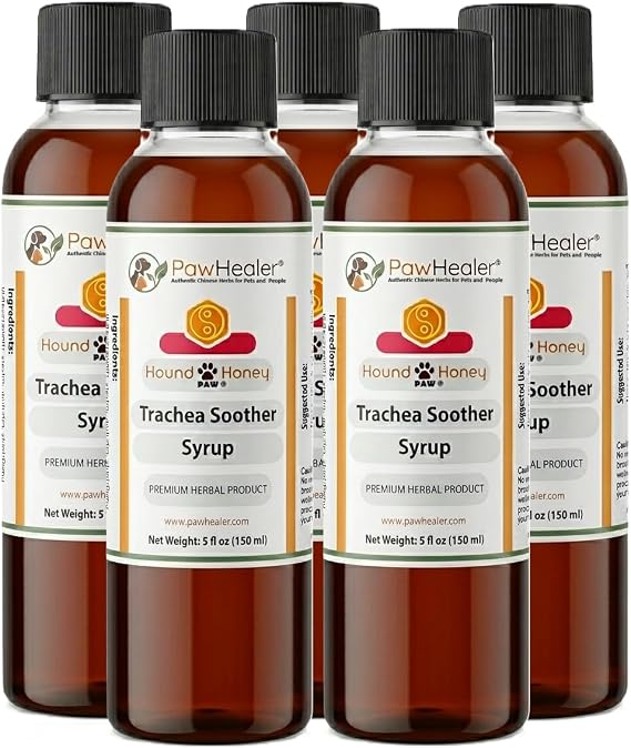Trachea Soother Syrup 5PAK Hound Honey - Natural Herbal Remedy for Symptoms of Collapsed Trachea - Tastes Good - Easy to Administer (5 fl oz/ea)