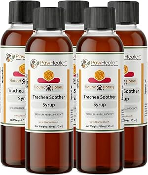 Trachea Soother Syrup 5PAK Hound Honey - Natural Herbal Remedy for Symptoms of Collapsed Trachea - Tastes Good - Easy to Administer (5 fl oz/ea)