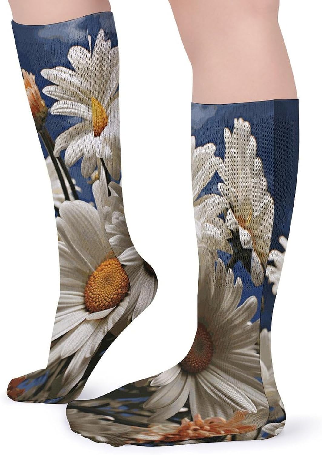 Floral Daisy Knee High Socks Cozy Knee High Socks Soft Mid-Length Sock for All Seasons Daily Wear Adult