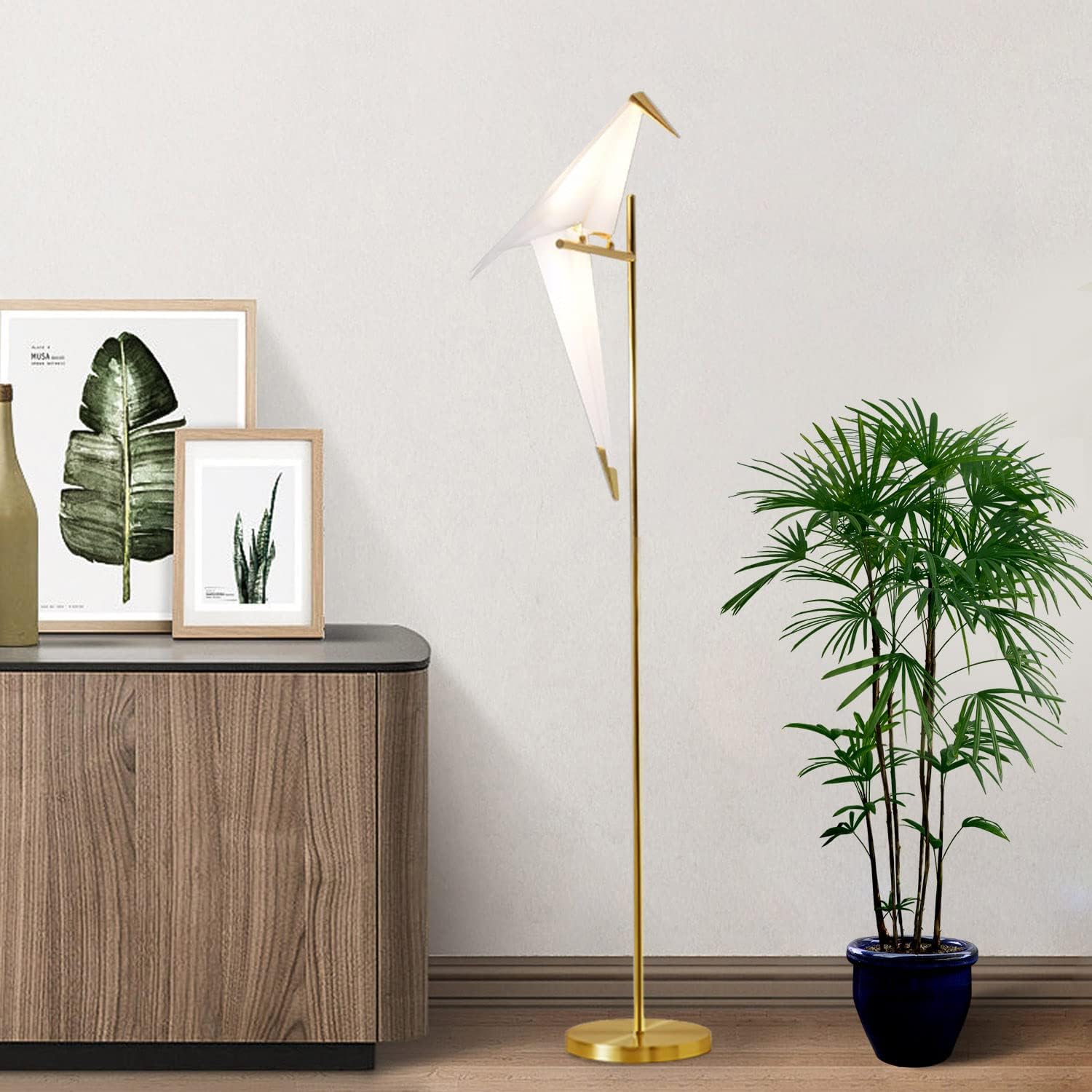 MORE CHANGE 62-Inch Modern Bird Floor Lamp, Origami Bird Lamp Gold Standing Lamp with Birds Shade Swing Paper Crane Floor Light Fixtures for Living Room Bedroom Office