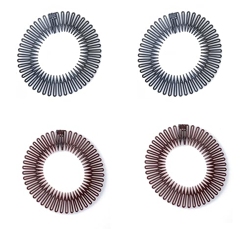 Sowaka 4 piezas de peine elástico circular de plástico negro marrón círculo primavera diadema flexible soporte para el cabello peine para mujeres