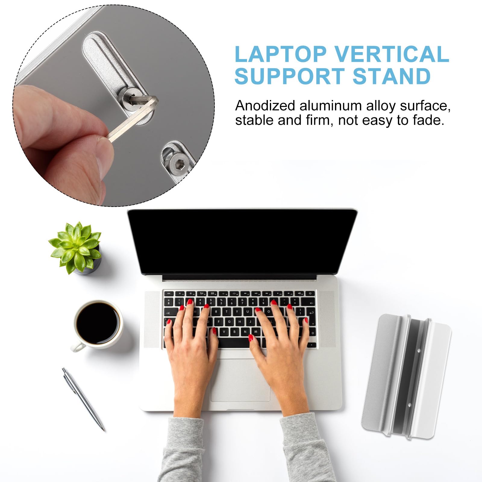 KALLORY Supporto Verticale per Laptop e Tablet in Lega di Alluminio Regolabile Base Antiscivolo in Silicone, Porta Notebook da Scrivania Compatibile Dispositivi di Diverso Spessore