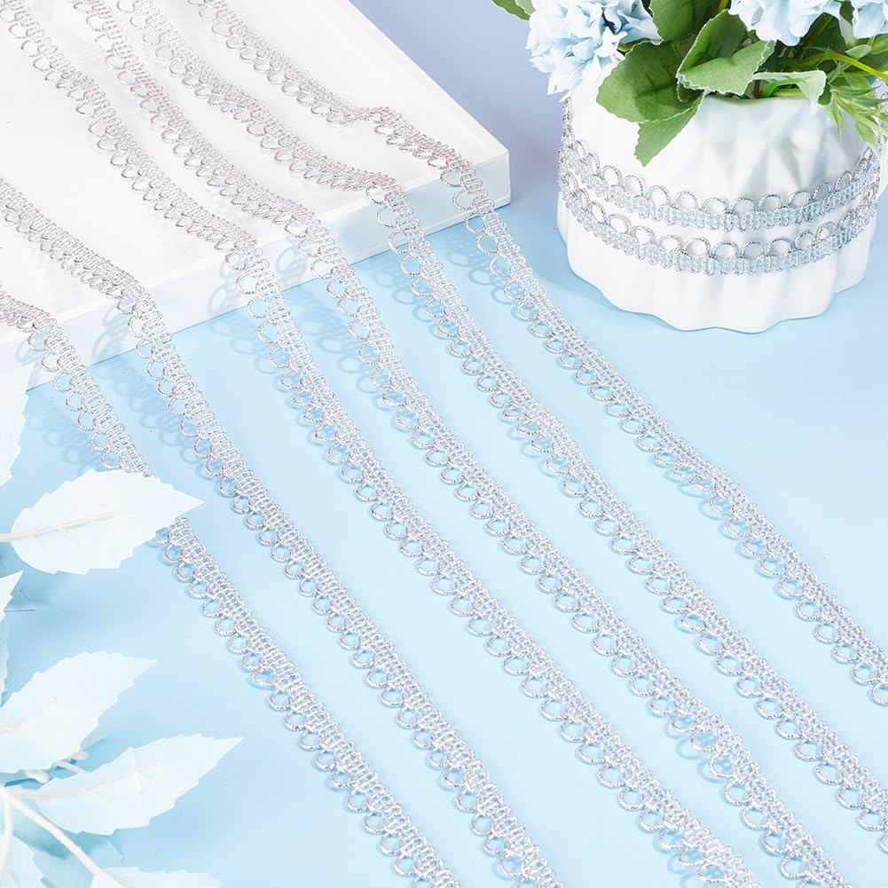 GORGECRAFT 20 Yards 0.39 Inch Silver Gimp Braid Trim Metallic Edge Trims Embellishment Flower Pattern Lace Ribbons for Sewing Wedding Bridal Clothes Jewelry Accessories Lampshade Home DIY Crafts
