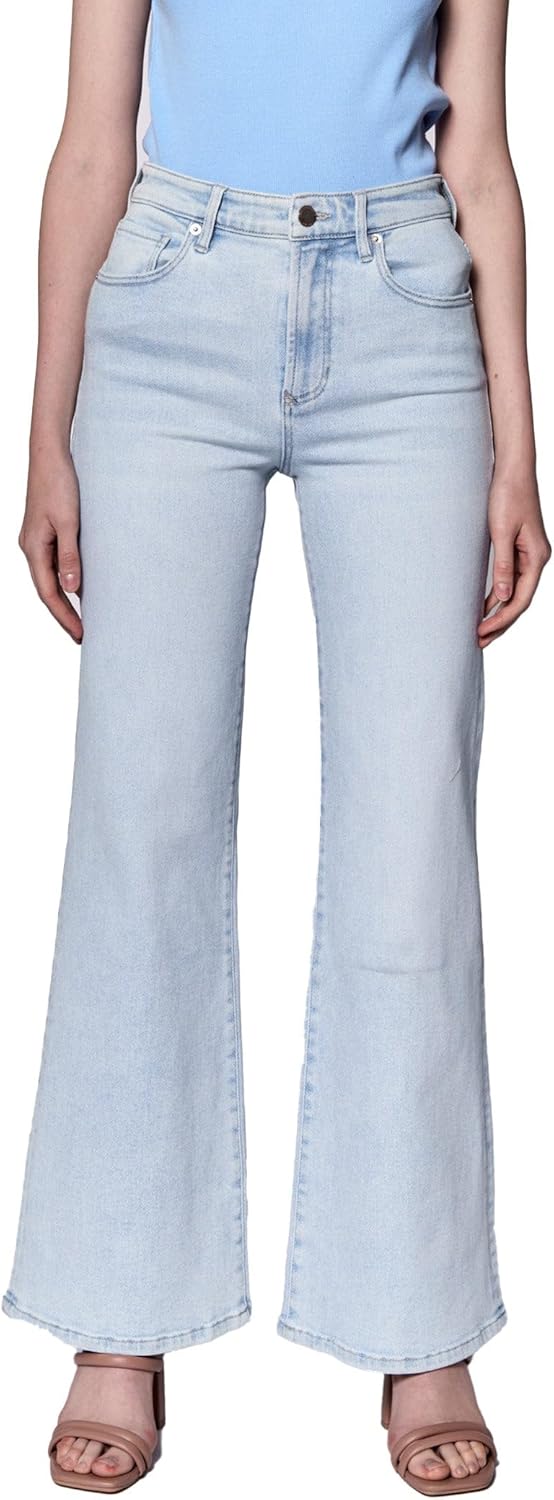 DEAR JOHN Fiona Wide Leg Women's Jeans Mid-Rise Denim Full Inseam Cut-Off Hem Comfort Stretch Fit