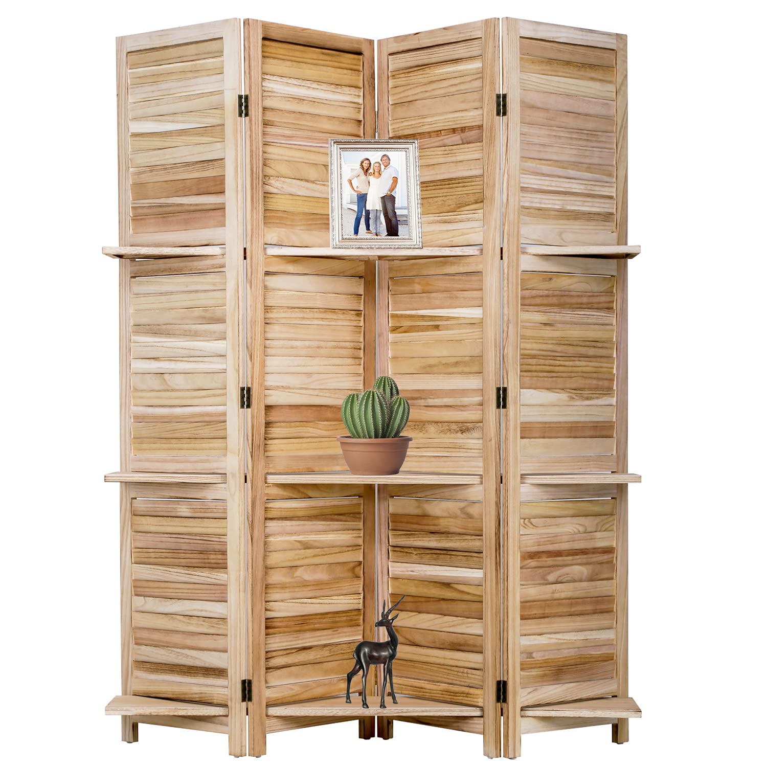 Buy Room Divider 4 Panels Wood Folding Privacy Screen Freestanding