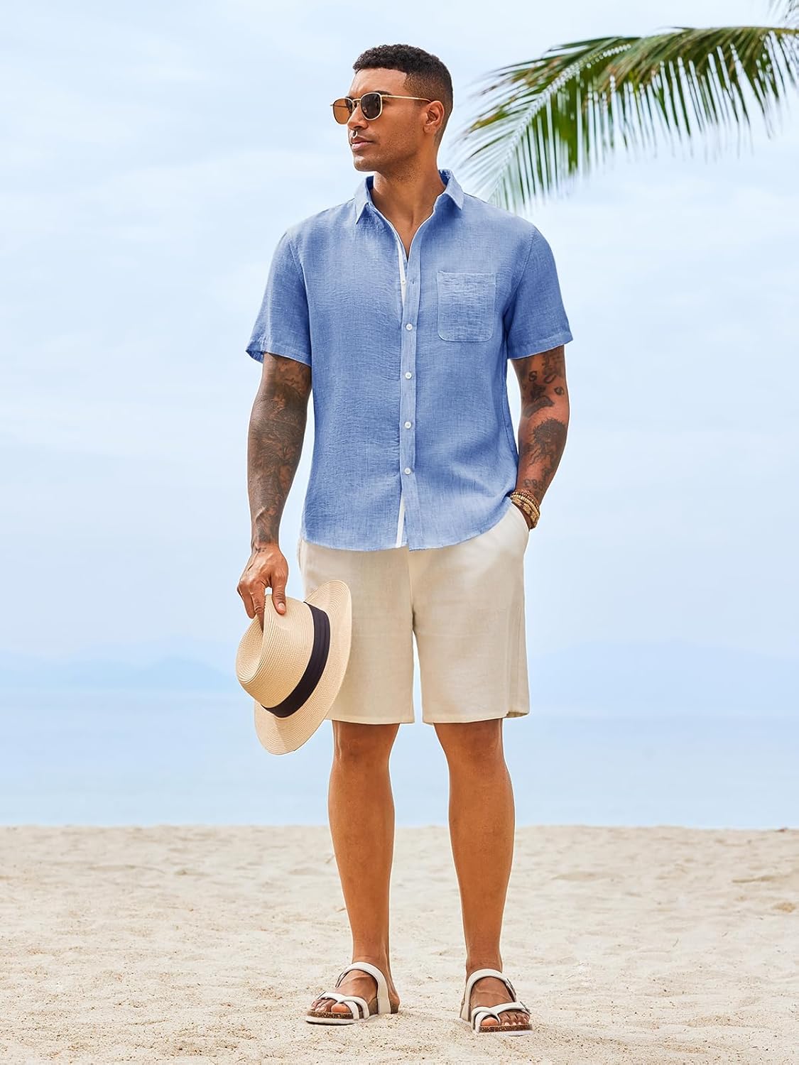 Runcati Mens Linen Button Down Shirts Casual Short Sleeve Shirt Summer Beach Wedding Tops with Pocket - Image 5