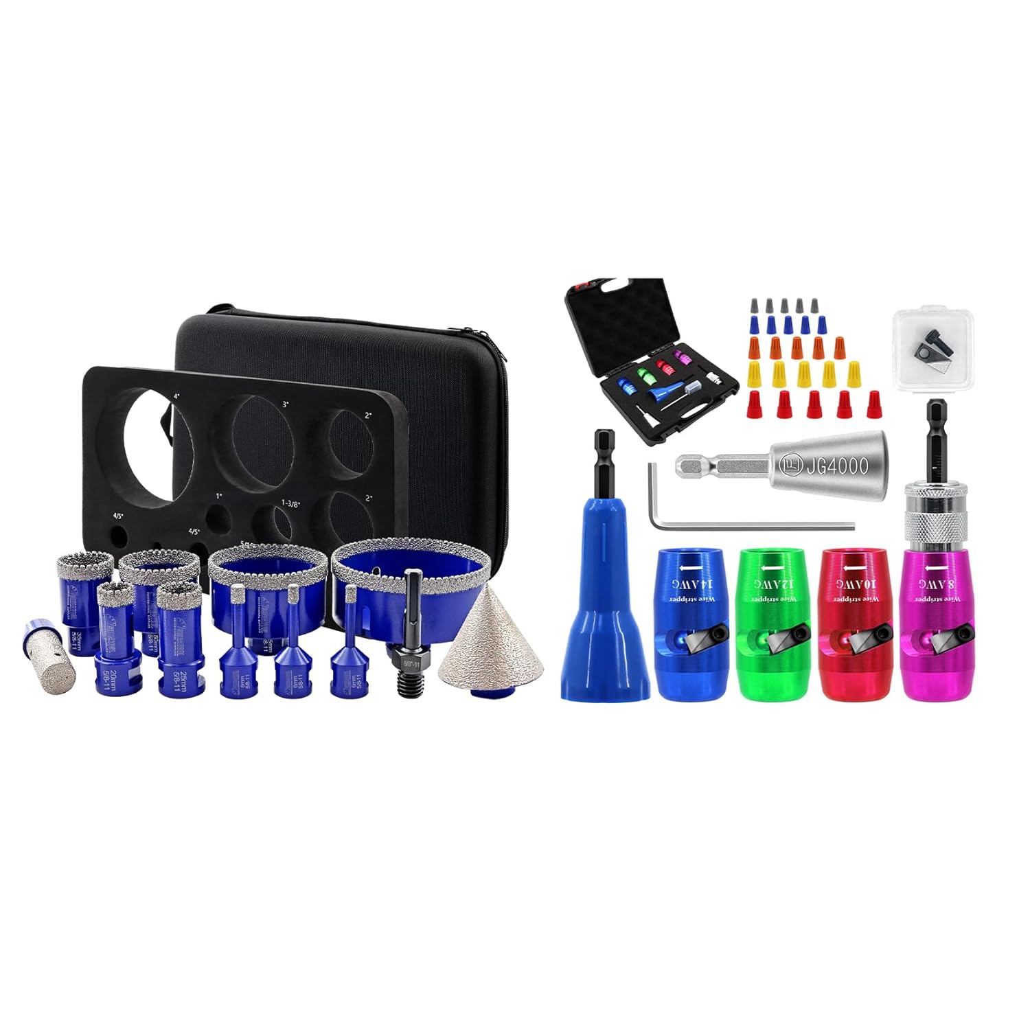 SHDIATOOL Diamond Drill Core Bits Kit Hole Saw Sets Diamond Drilling Mould Guide for Porcelain Tile Marble Ceramic Granite with Hollow EVA Guide Jig 12pcs(6/6/8/20/25/35/50/75/100/20MM/2inch/SDS)