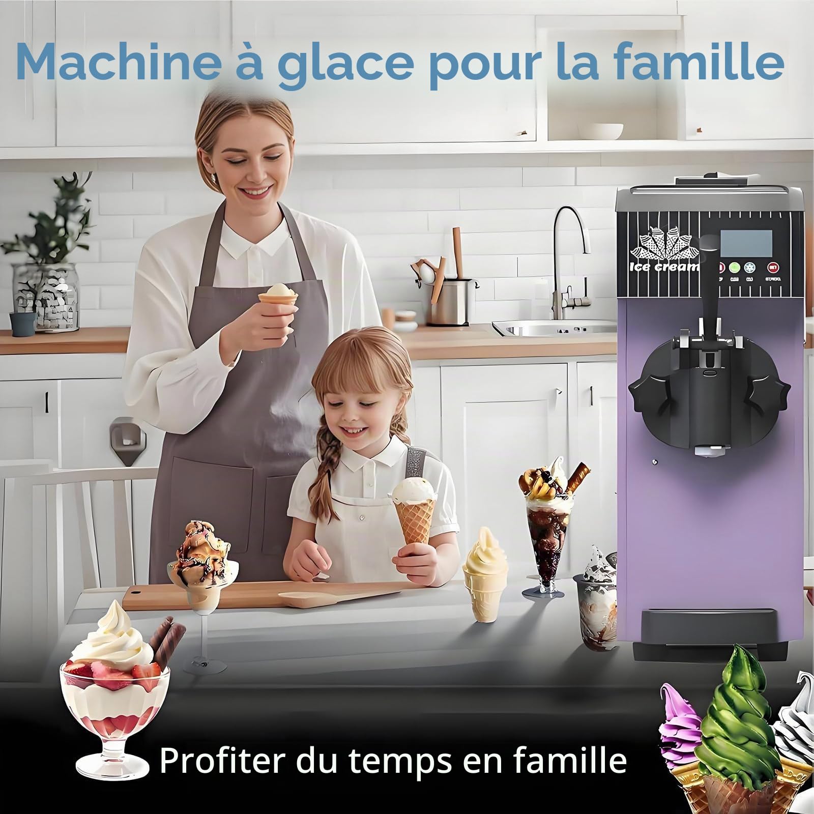 Machine à Glace Italienne Professionnelle 450 W, Machine à Glace Italienne avec pré-Refroidissement, Nettoyage Automatique, écran LCD,pour Restaurants,boutiques,Snacks,Mono-Parfum Orange