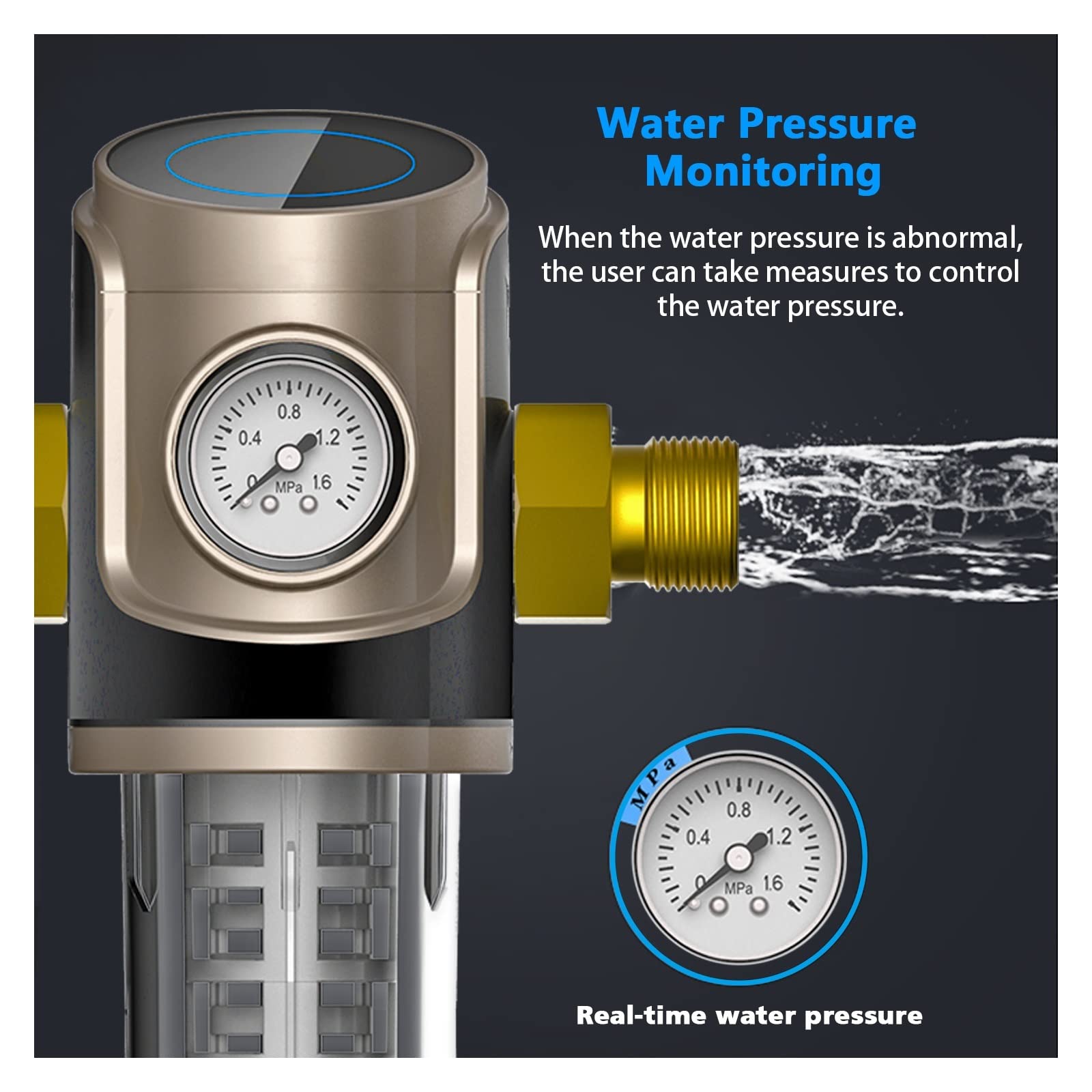 PRE-4 Prefiltro de retrolavado for toda la casa Filtro de agua de sedimentos giratorio Purificador de prefiltro central 4.5T / h + Indicador de agua Sistema de filtro de agua
