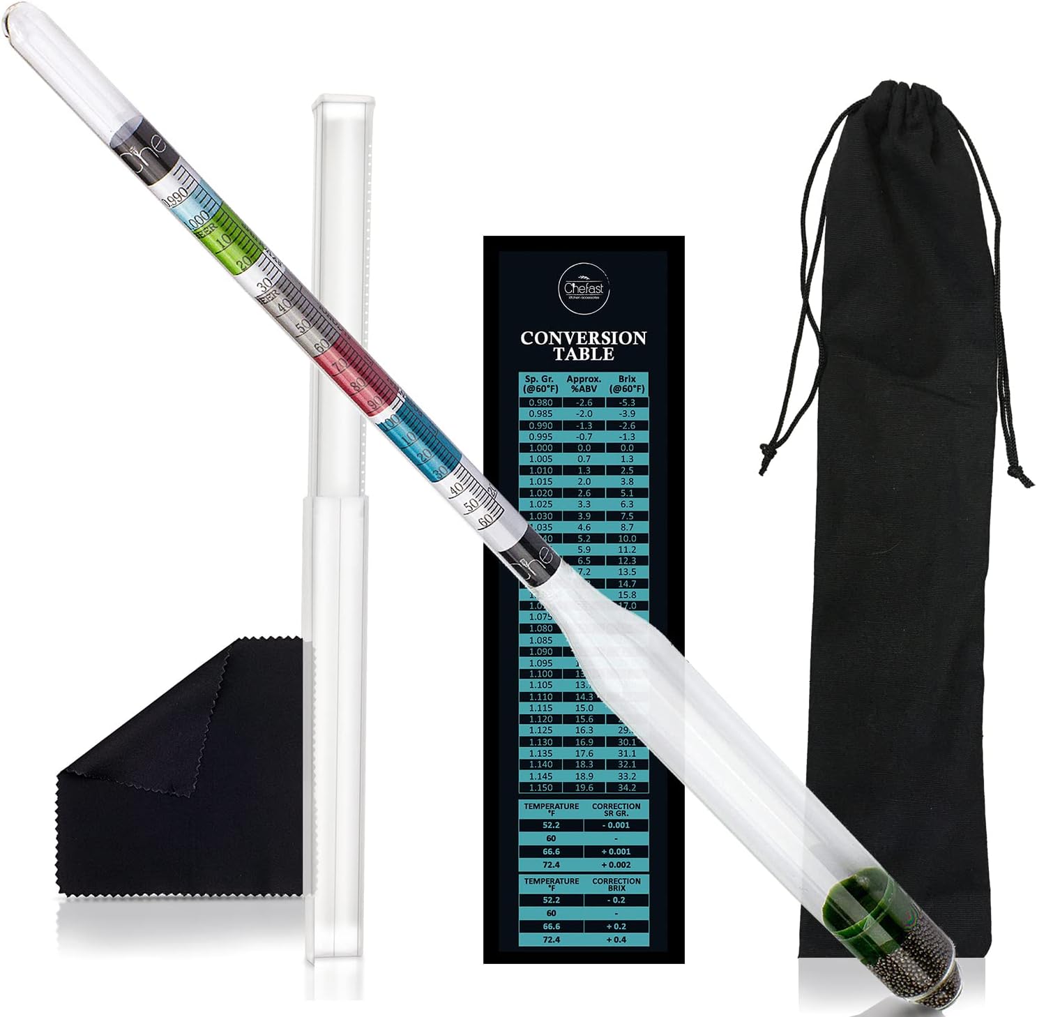 Chefast Hydrometer Kit for Wine, Beer, Mead and Kombucha Combo Set of