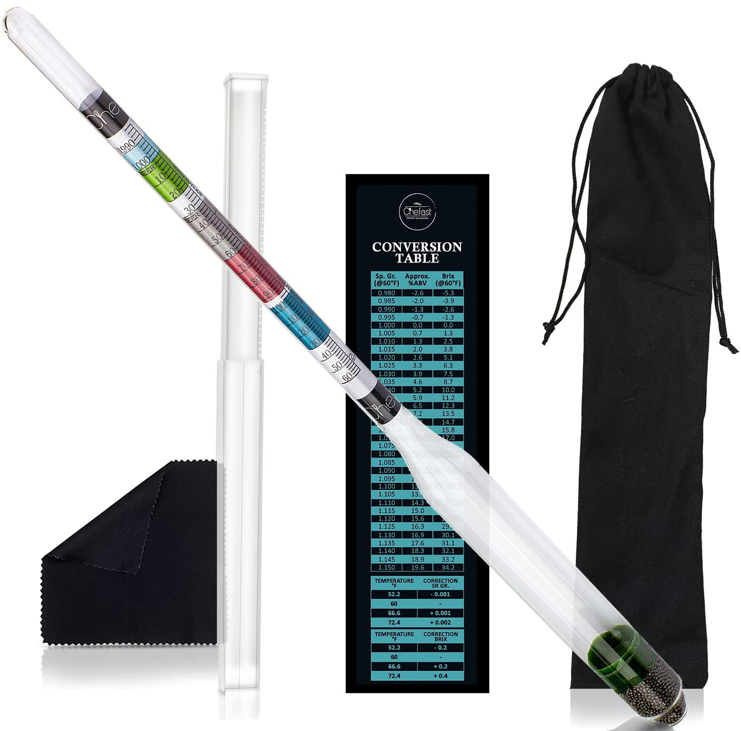 Chefast Triple-Scale Hydrometer Kit for Wine, Beer, Mead and Kombucha - Alcohol Tester, Hydrometer Alcohol, ABV, Brix and Gravity Tester - Home Brewing Supplies, (Without Cylinder Test Jar)