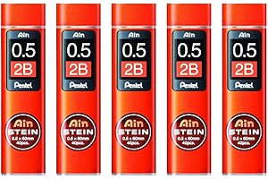 Pentel Ain Stein HB Graphite Lead Refill for Mechanical Pencils, 2B, 0.5mm, 5-Piece