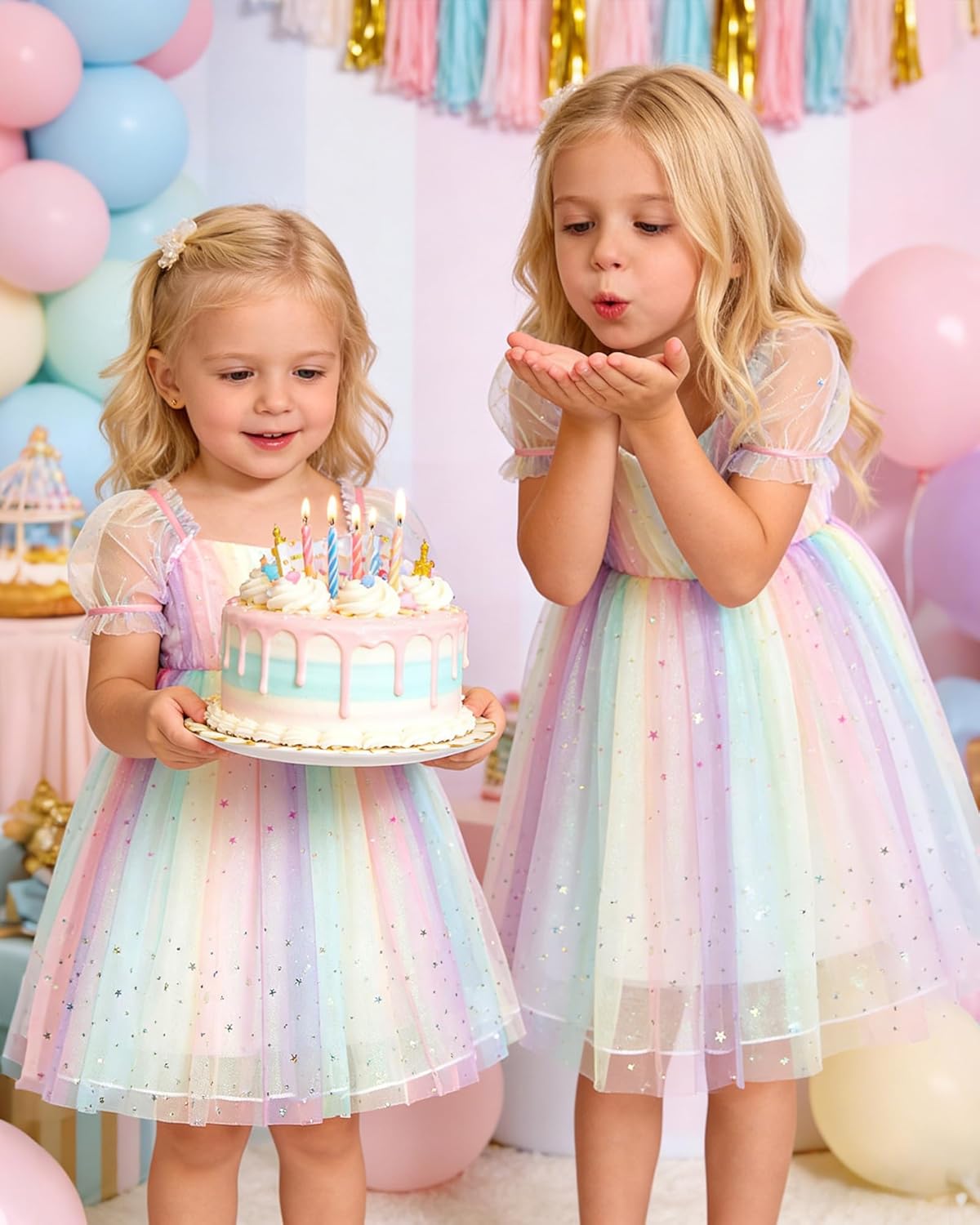 Toddler Girl Tulle Dress Baby Dresses Short Sleeve Smocked Sequin Tutu Birthday Party Formal Casual 1-5T