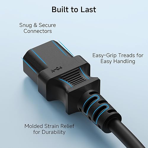 Miniatura 5 de Cable Matters Paquete de 2 cables de extensión de alimentación de computadora a PDU, cable de extensión de alimentación de 10 pies (cable de