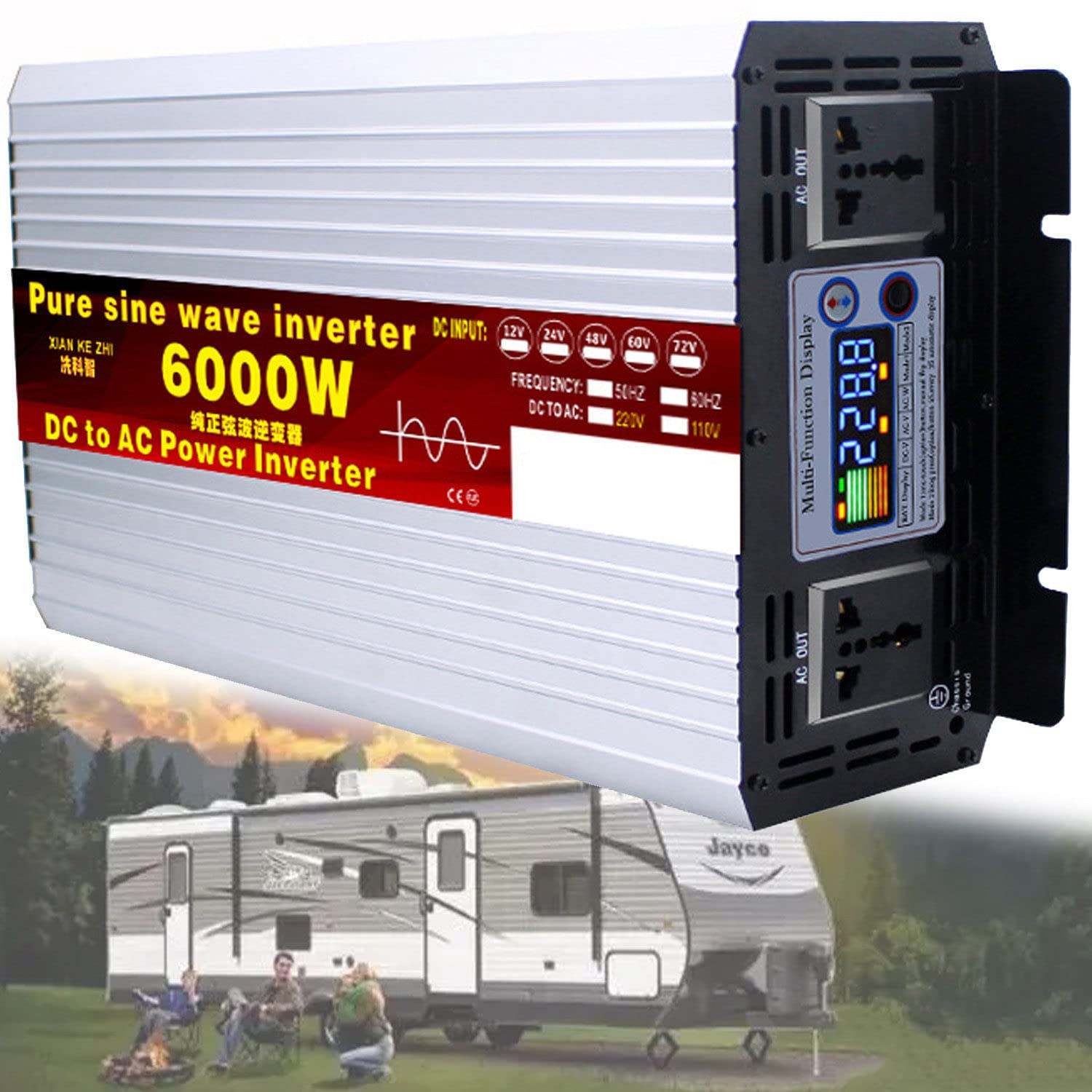 Falownik sinusoidalny 1000W/1600W/2200W/3000W/3500W/4000W/5000W/5500W/6000W/8000W/12000W przetwornica napięcia 12V/24V/48V/60V/72V do 110V/230V DC do AC,RV Home,6000W-72Vto110V