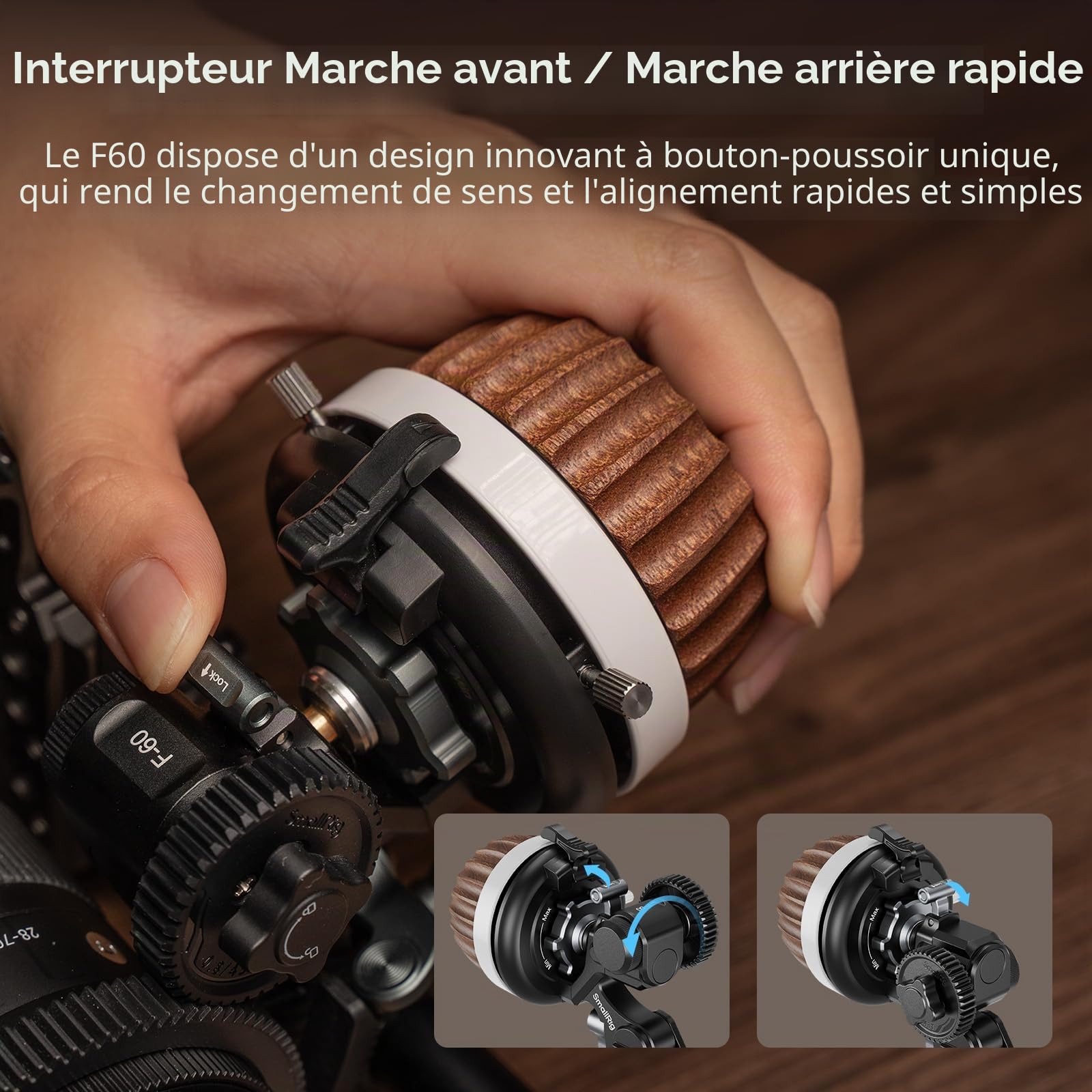 SMALLRIG F60 Follow Focus Modulaire avec Butées A/B, Réglage d'amortissement en Continu sur Large Plage (0,6 kgf-1,8 kgf), avec Pince à Tige de 15 mm et Courroie à Anneau Denté Encliquetable -5163