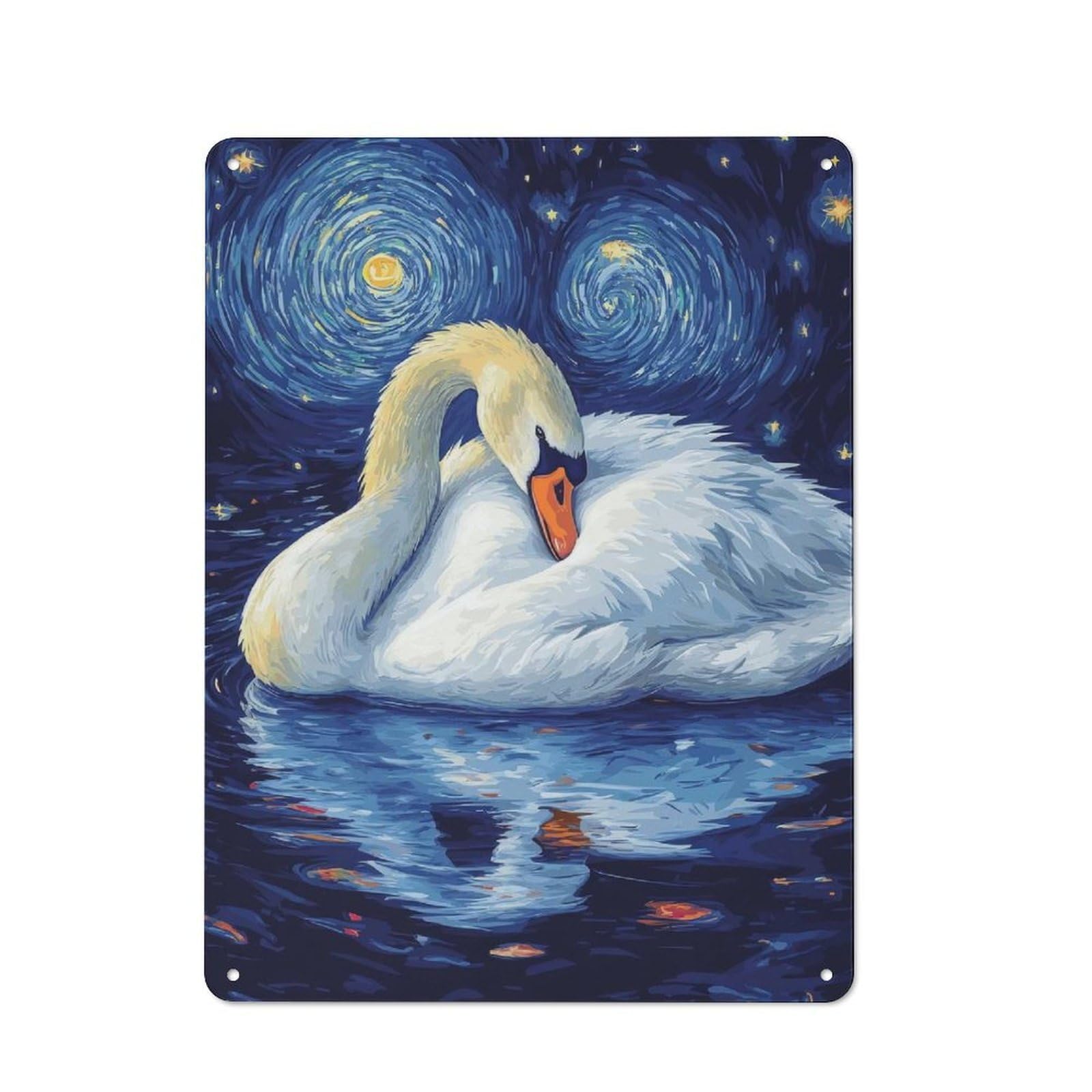 Junmoney Style-16 Swan Under Starry Night Tin Sign 40X30cm, Creative Studio Wall Plaque For Hobby Room, Office, Lounge Or Living Room