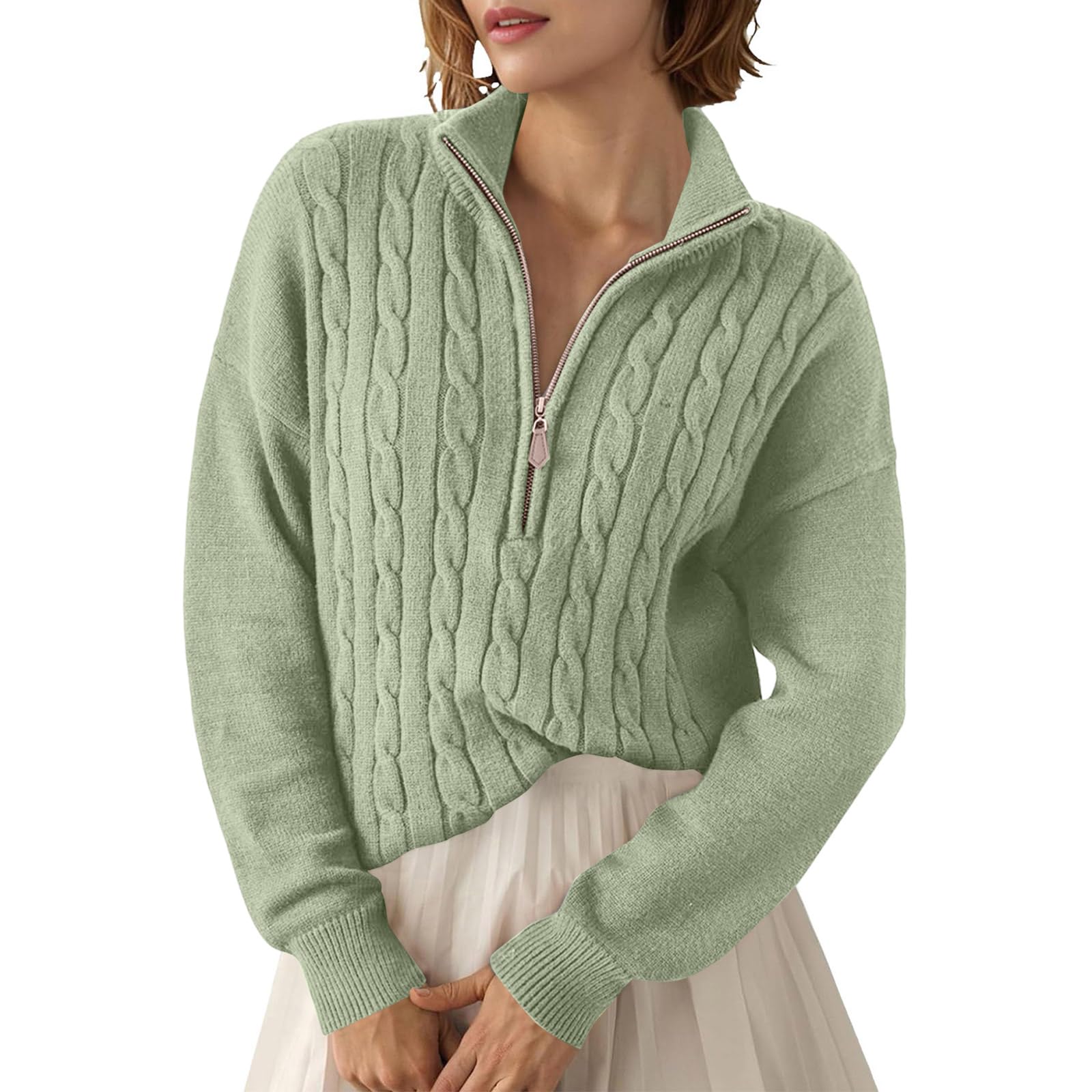 Sweatshirt for Womens Long Sleeve Half Zip Pullover Casual Loose Fit Top Knit Y2k Sweater Fall Winter Basics