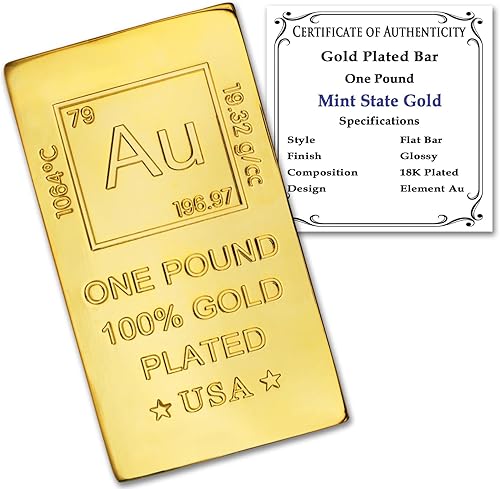 Miniatura 7 de Barra chapada en oro de 1 lb (lingote trapezoidal) pisapapeles de 18 quilates - Diseño de elementos con certificado de autenticidad